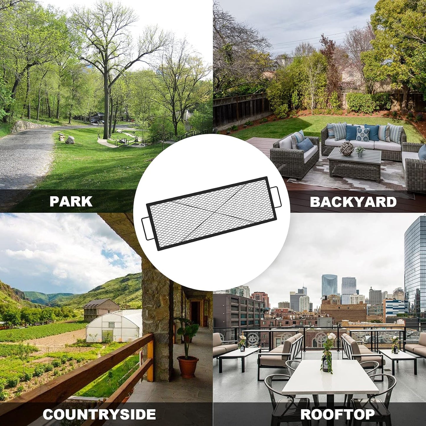 onlyfire Rectangle X-Marks Fire Pit Cooking Grate, Campfire Grill Grate with Handles, Heavy Duty Steel BBQ Grill Grate for Outdoor, 40-Inch