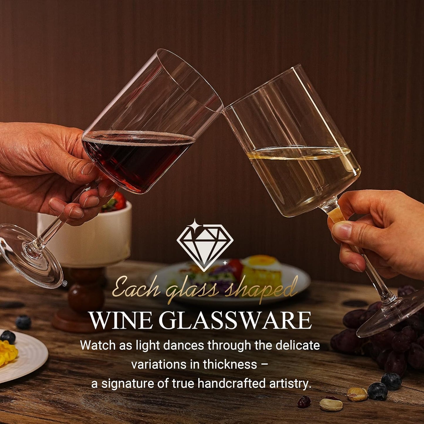 MICHLEY Square Crystal Wine Glasses Set of 2-15.5 oz large Long Stem Glassware Red/White Glasses Drinkware Perfect Gifts for Women, Wedding,Birthday Decorations