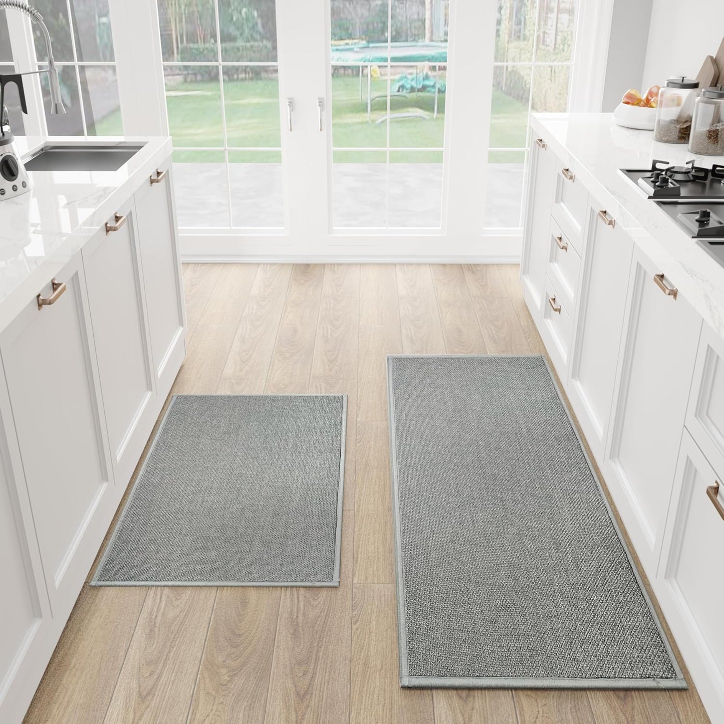 Kitchen Mat Set of 2 PCS, Cushioned Non Slip Rugs for Kitchen Floor, Absorbent Runner Comfort Standing Mats Washable for Kitchen, Office, Home (Grey, 17.3"x47"+17.3"x30")