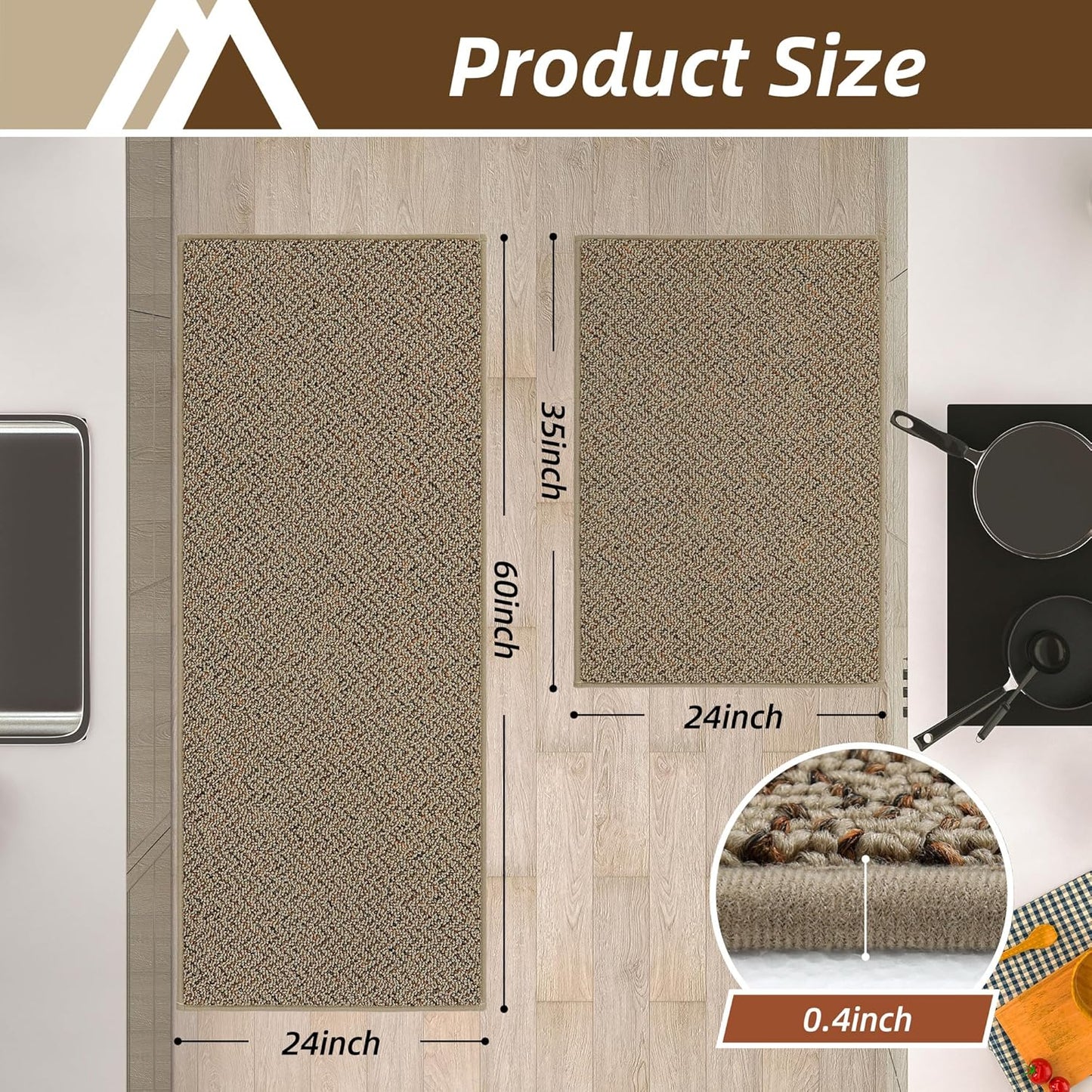 COSY HOMEER Kitchen Rugs Non Slip Washable 24"x36"+24"x60" Absorbent Kitchen Mats for Floor Stain Resistant Kitchen Runner Rug Sets of 2 Kitchen Floor Mats for Sink,Taupe
