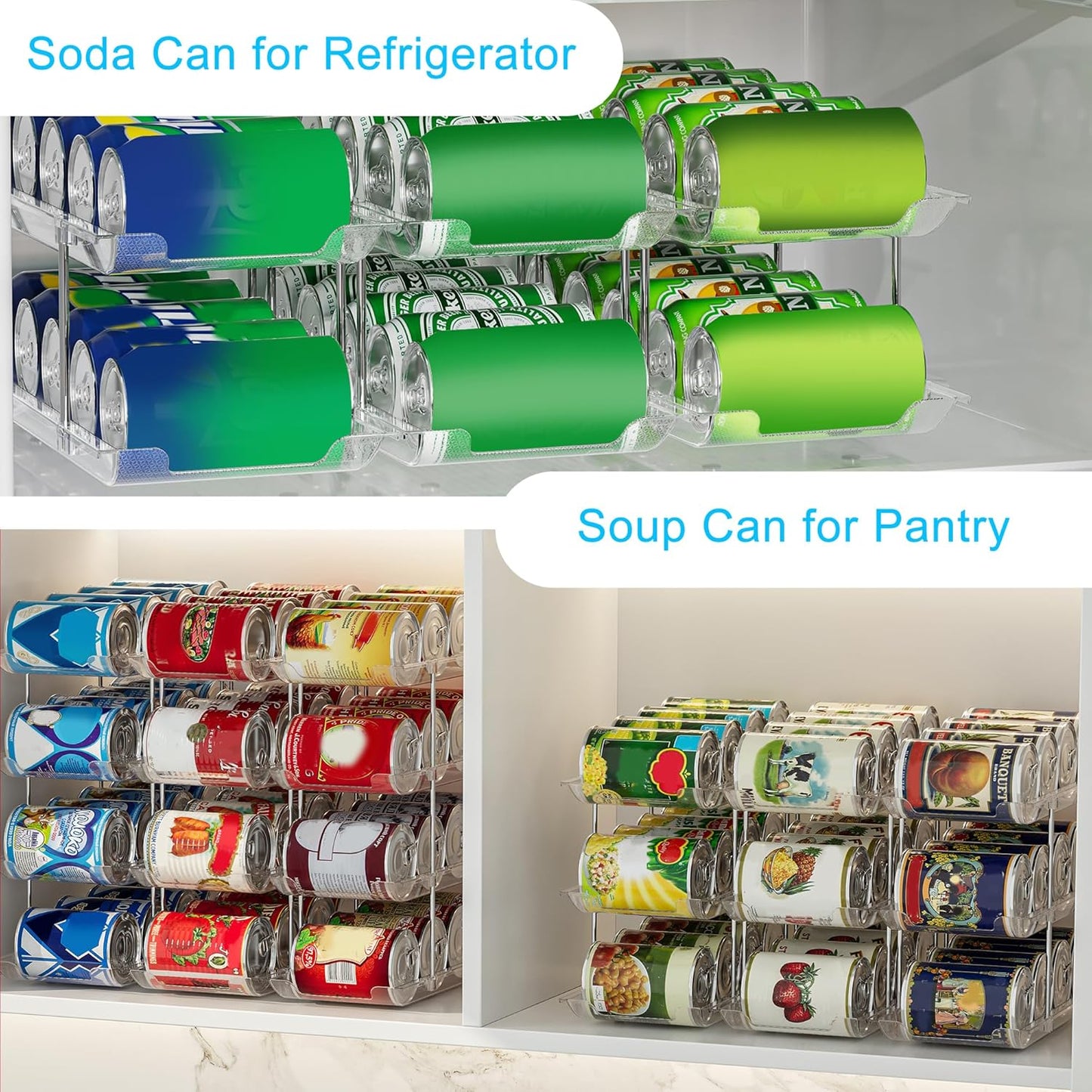 Can Organizer For Pantry, Adjustable Height And Width Canned Goods Organizer, Soup Can Organizer Holds Up to 60 Cans for Kitchen Cabinet or Refrigerator(CLear 5 Tier)