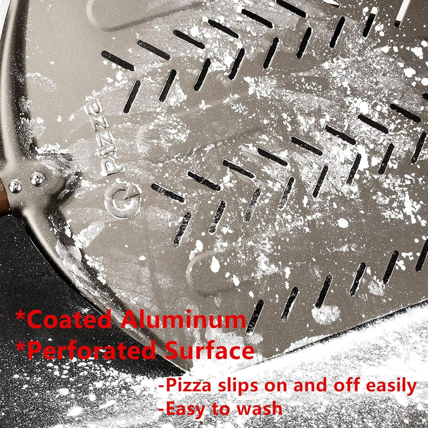 Q Pizza Aluminium Pizza Peel, 12 inch Perforated Metal Pizza Turning Paddle for Grill Oven, Kitchen Tool Non-stick Pizza Spatula for Baking Bread Pastry Dough Pie & Cake, PT201