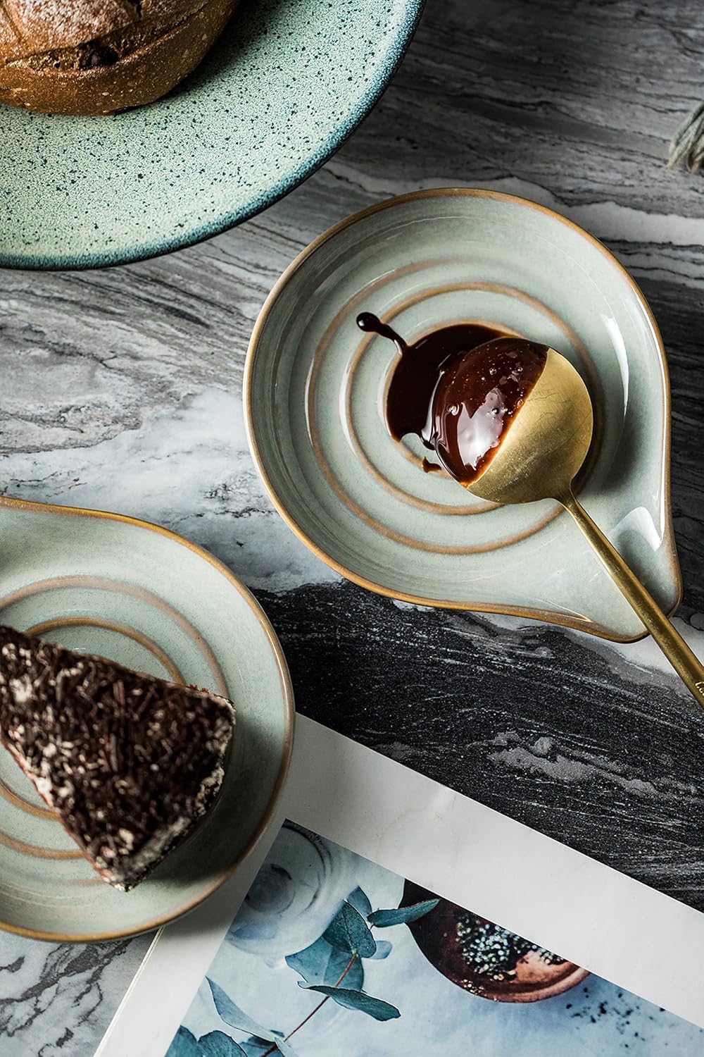 LAUCHUH Spoon Rest, 5" Large Spoon Holder for Stove Top Ceramic Spoon Rest Spatula Rest for Kitchen Utensils, Ladle, Coffee Spoons, Cooking spoons, Spatula, Tongs, Christmas, Unique Gray