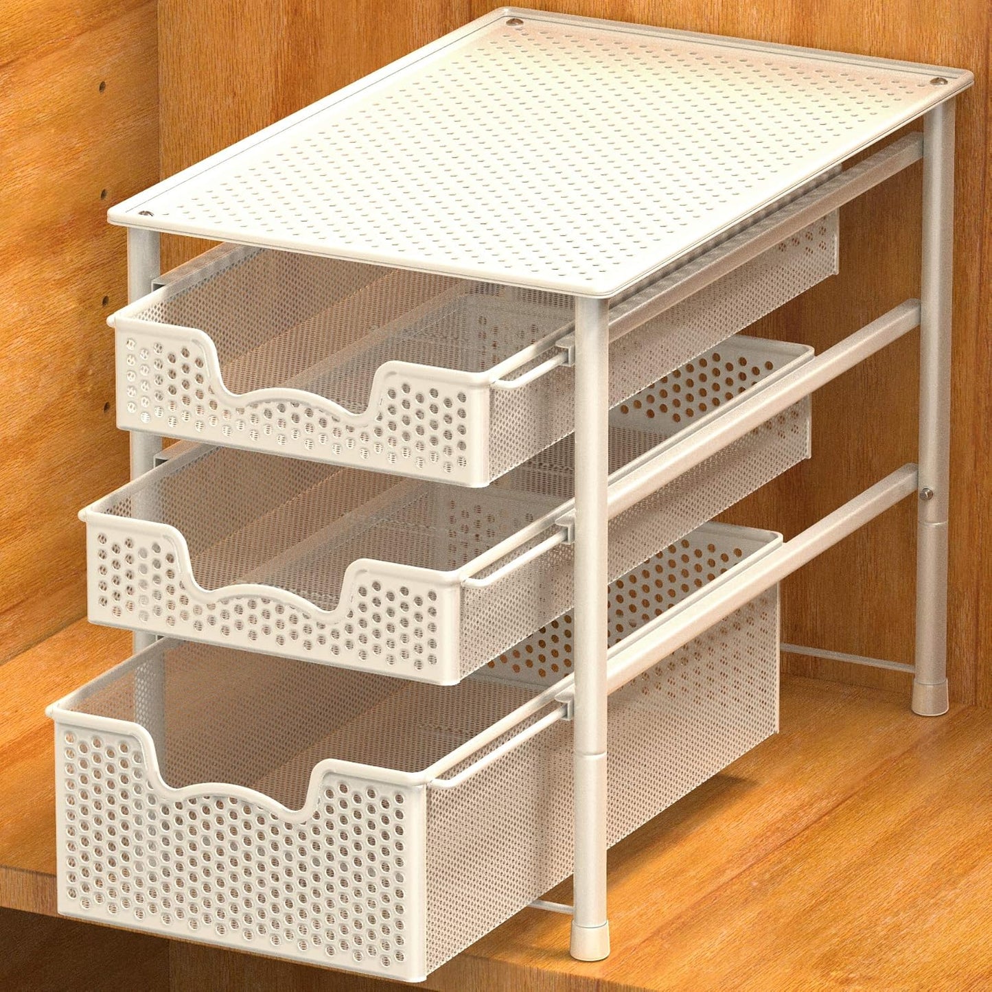 Simple Houseware 3 Tier White Alloy Steel Sliding Basket Organizer Drawer Cabinet