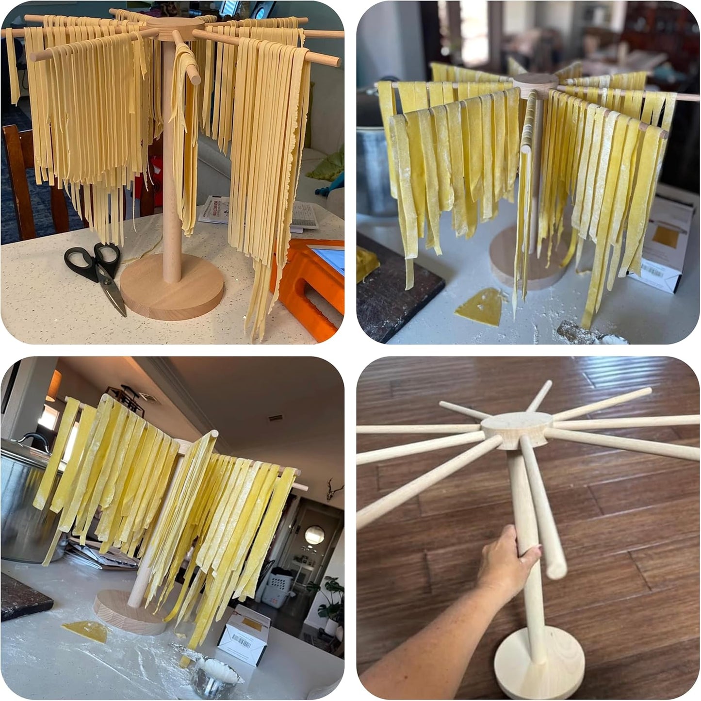 Pasta Drying Rack, Large Wood Pasta Rack Collapsible for Fresh Pasta Noodle Spaghetti Dryer Hanger Stand