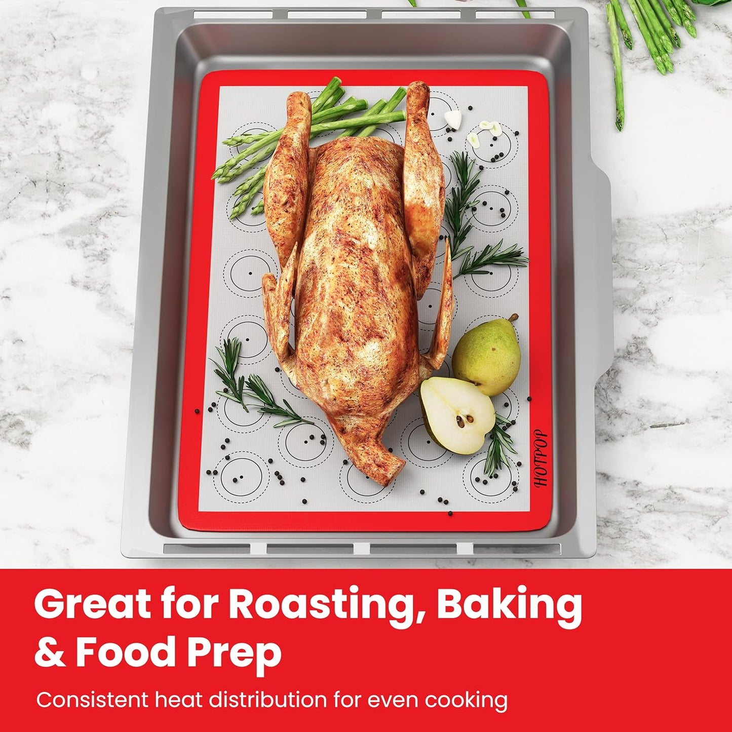 HOTPOP Silicone Baking Mats 0.75mm - Non-Stick Silicone Sheets for Bake Pans and Rolling with Outlines for Pastries - Silicone Baking Sheet - Macaron/Pastry/Cookie/Bun/Bread Making (3 QUARTER SIZE)