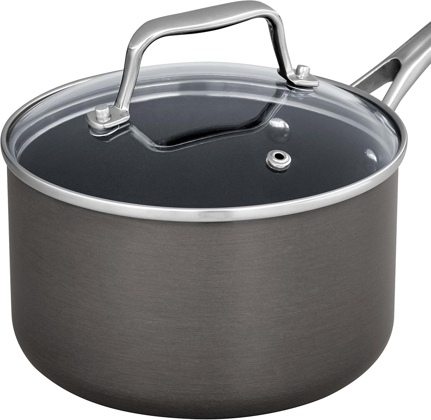 Amazon Basics Mini Sauce Pan With Lid, 1.9 Quarts, Hard-Anodized Non-Stick Aluminum, Gray (Previously Stone & Beam brand), pack of 1