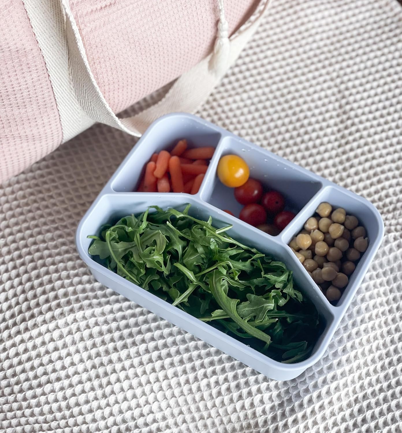 Ullabelle Leak Proof Bento Box Food-Grade Silicone Bento, BPA, Phthalate, Lead, & PVC Free - Lunch Box for Daycare, Kids, & Adults - Leak Resistant Sets With Lids Snack Box Container (Periwinkle 4)