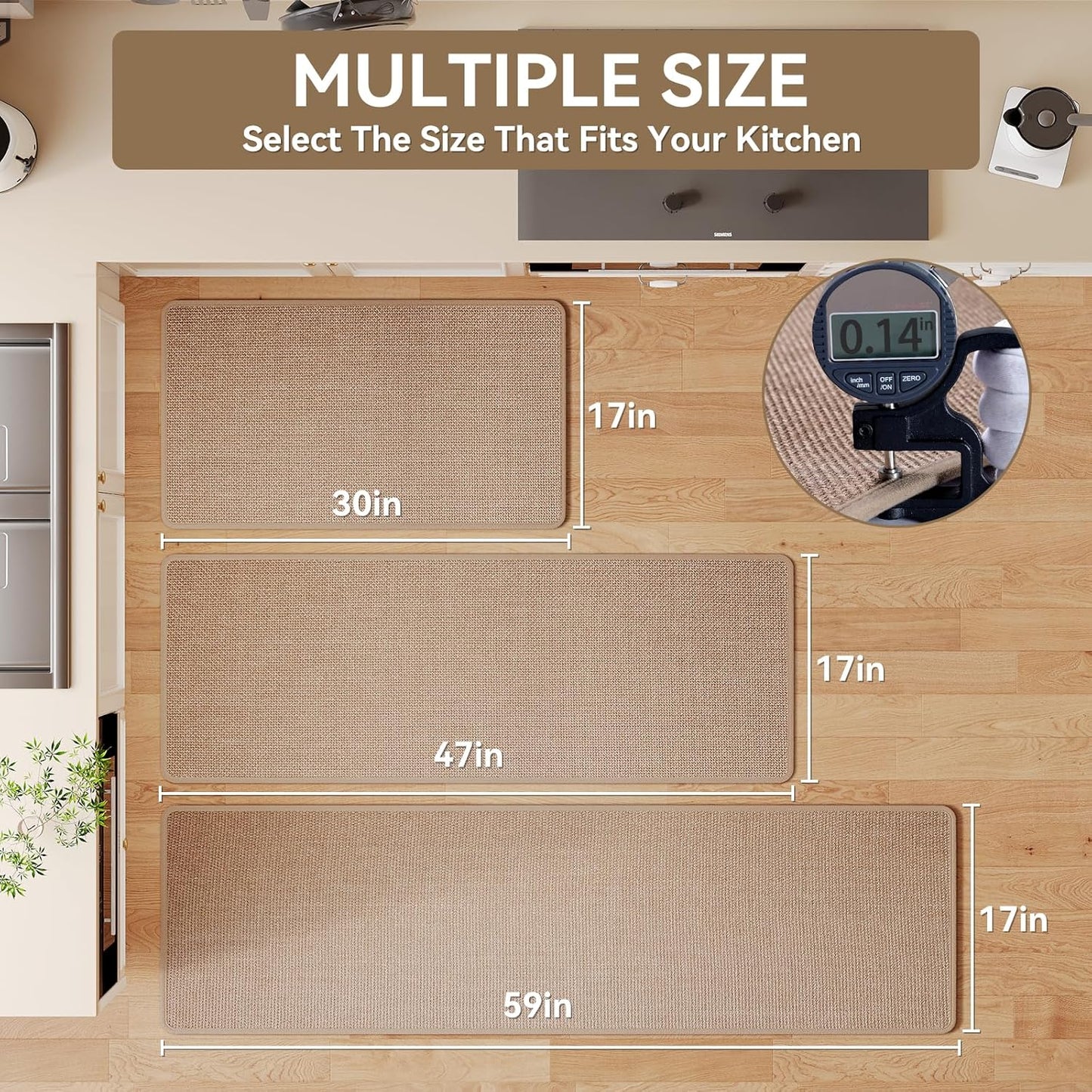 Kitchen Mats for Floor, Super Absorbent Kitchen Rugs Non Slip Washable, Soft Imitation Linen Braided Kitchen Runner Rug, Standing Mat Kitchens Sink Mat, Easy to Clean, Brown 17x71
