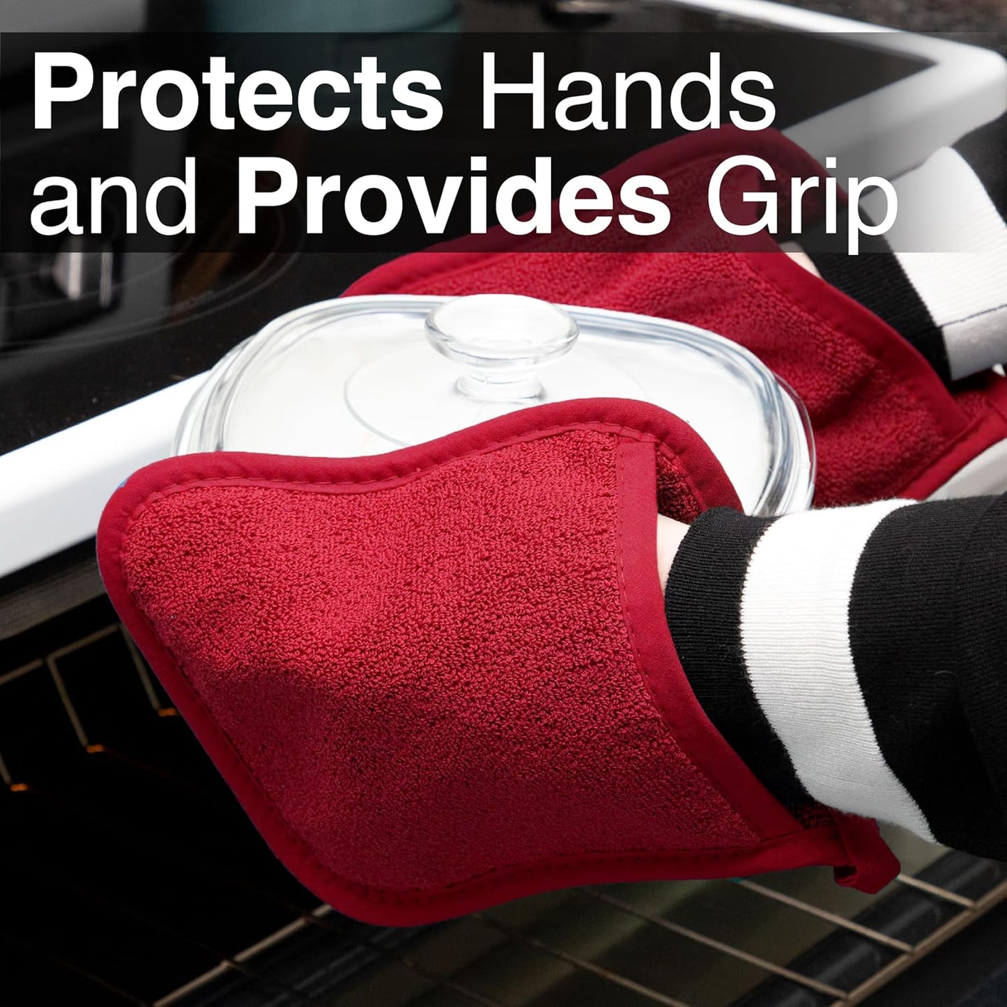 RITZ Terry Pocket Mitt & Hot Pad: Unparalleled Heat Resistant, Durable 100% Cotton,Ergonomically Designed for Optimal Grip, Easy-Care Machine Washable 4-Pack, Paprika Red