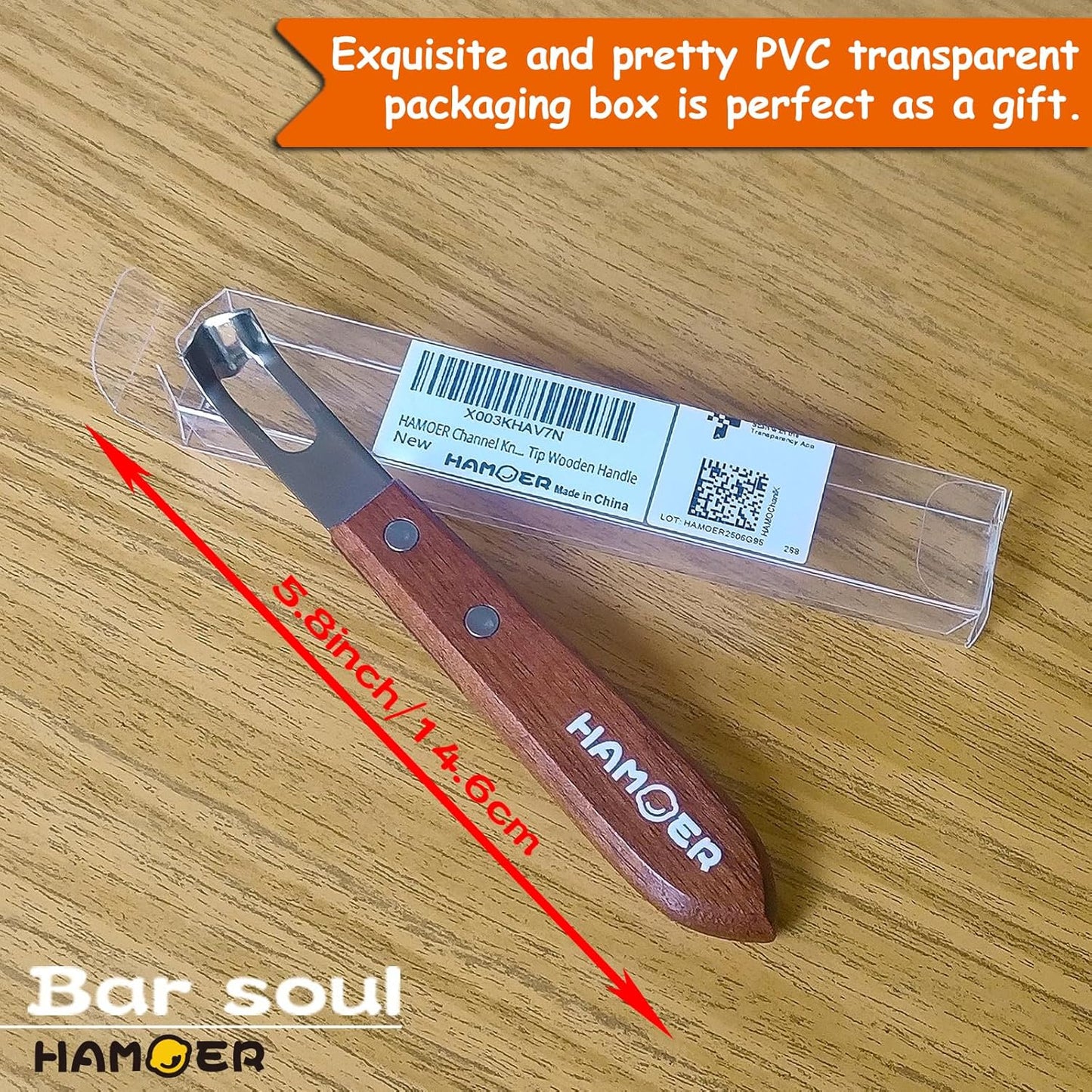 Channel Knife Zester - Fruit and Vegetable Tool for Decorating Cocktails, Desserts, and Salads Stainless Steel Tip Wooden Handle