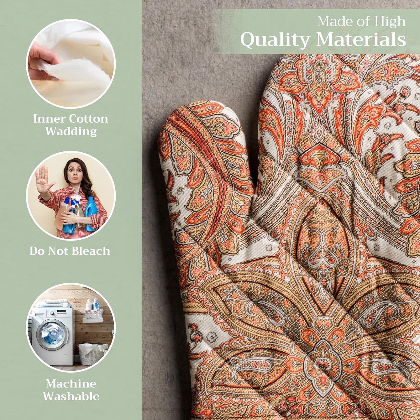 Maison d' Hermine Oven Gloves 100% Cotton Oven Mitt 7" x 13" with Loop Heat Resistant, BBQ, Cooking Gloves, Baking, Grilling, Kitchen, Handling Hot Pans (Pack of 1, Kashmir Paisley)