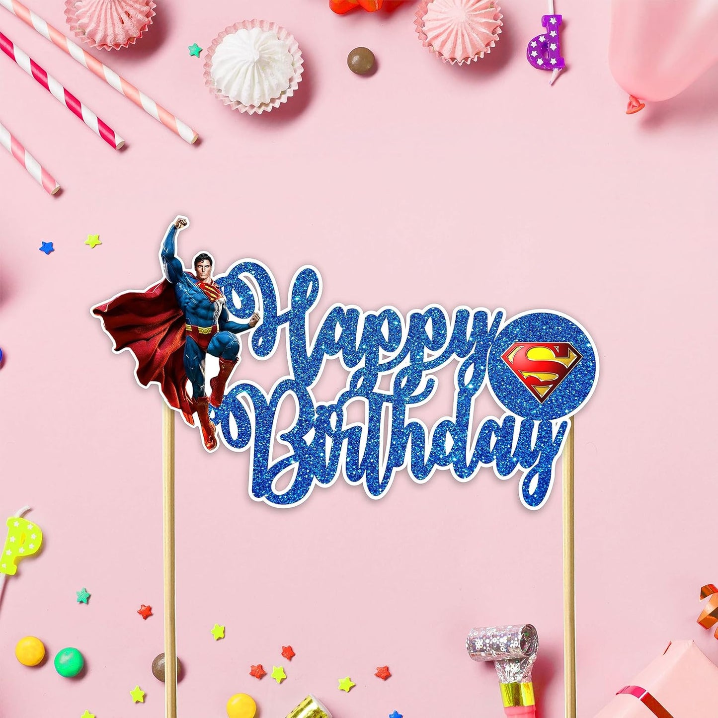 Suprmn Happy Birthday Cake Topper - Birthday Decoration.