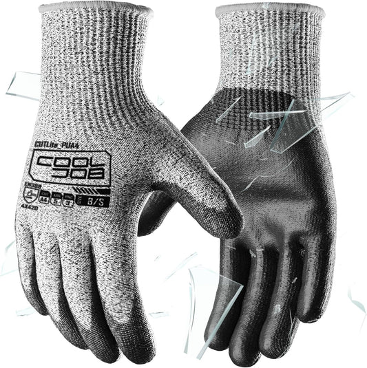 COOLJOB 12/120 Pairs Cut Resistant Safety Work Gloves with Grip, 13 Gauge Seamless Shell with PU Coating, ANSI A2 A4, Gray