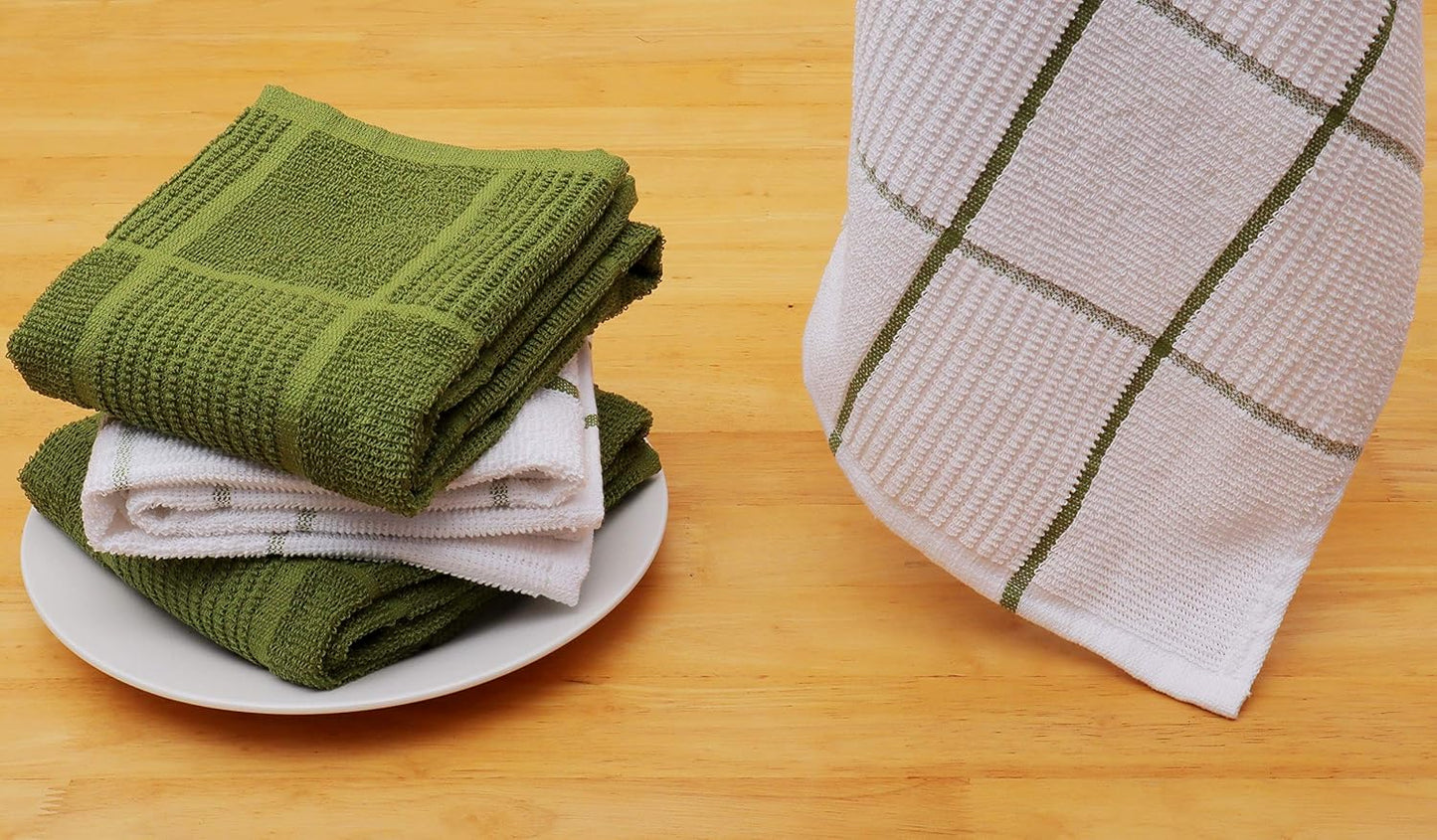AMOUR INFINI Kitchen Towels Pack of 4 Absorbent, Quick Drying Premium Terry Cotton Dish Towel with Hanging Loop 16x28 Inch Hand & Tea Towels (Green)