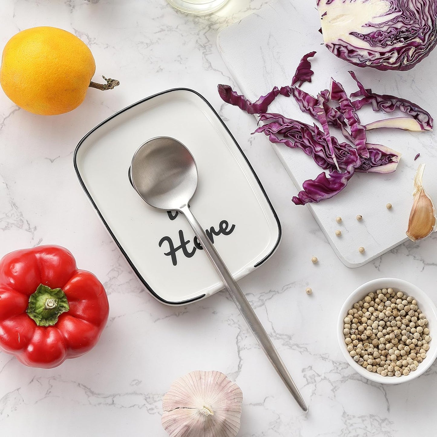 Spoon Rest for Stove Top, Ceramic Spoon Holder for Kitchen Counter, White and Cute Coffee Spoon Rest, Large Cooking Utensil Rest for Spoon, Spatula, Ladle (5.8 * 4.5 inch)