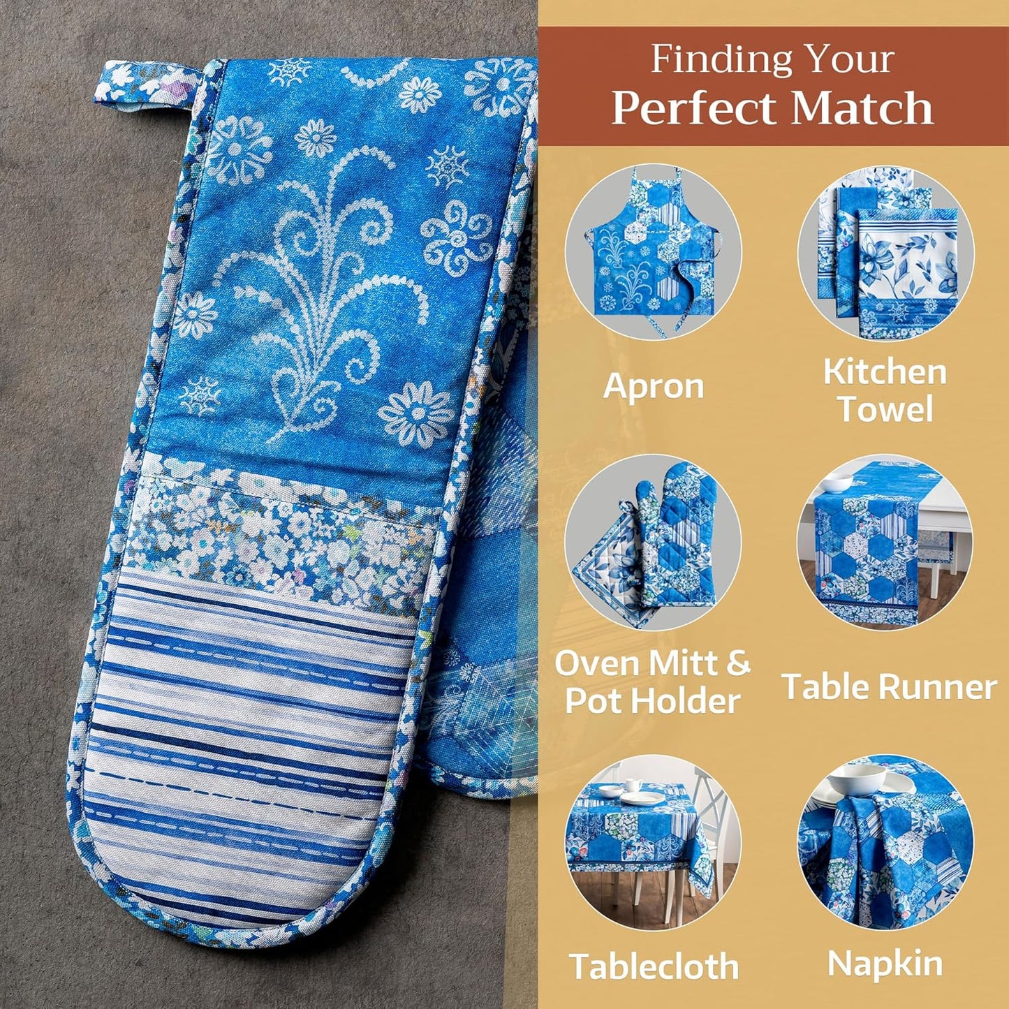 Maison d Hermine Summer Blue 100% Cotton Easter Double Oven Glove with Loop Heat Resistant for BBQ | Cooking | Baking | Grilling | Microwave | Barbecue | Spring/Summer (7.5 Inch by 35 Inch)