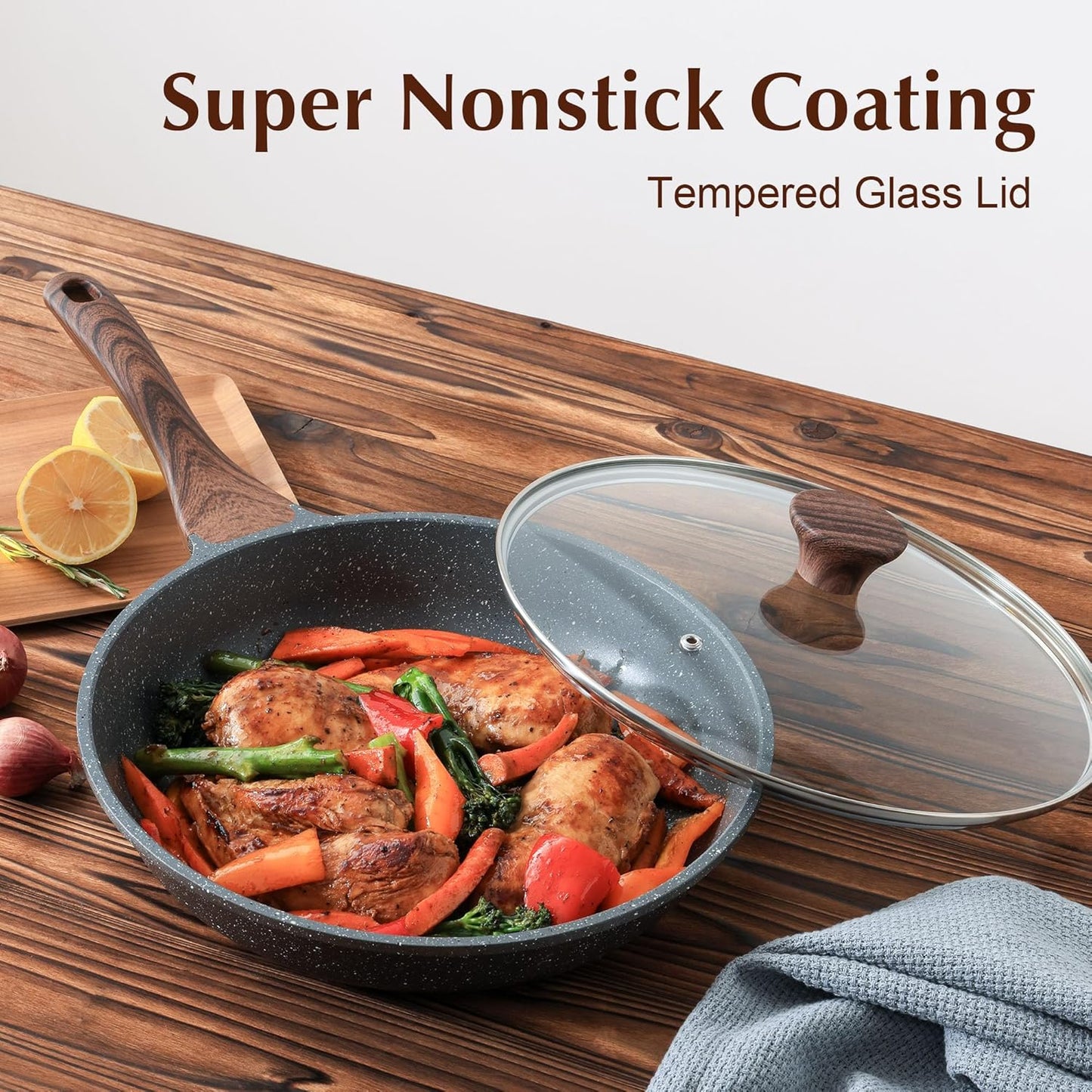 SENSARTE Nonstick Frying Pan Skillet with Lid, Omelet Pan with Cover, Healthy Cooking Chef's Pan, Kitchen non stick Pan, Free of Intentionally Added PFOA (10inch + Glass Lid)