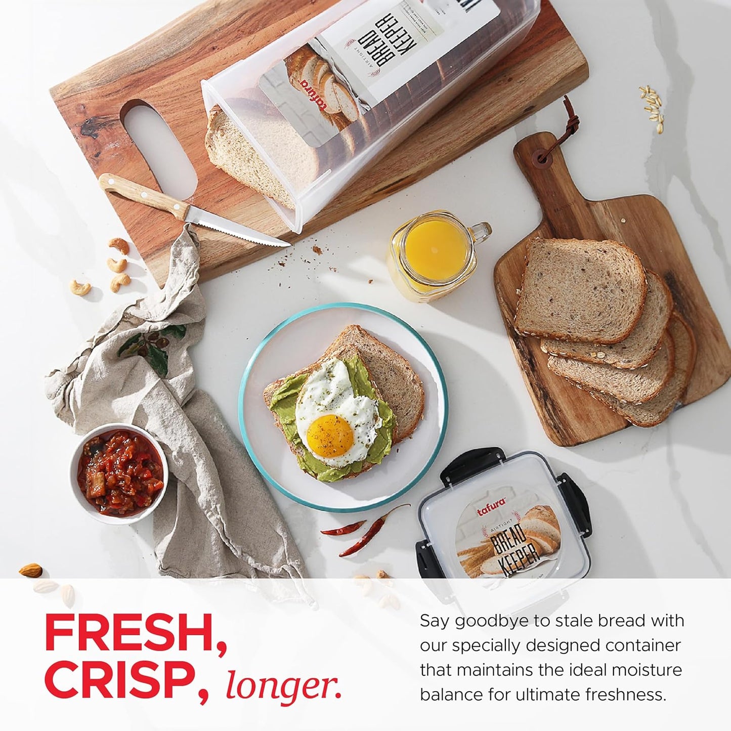 Tafura Bread Container - 5.8 Liter BPA Free Plastic Bread Box - Container/Holder for Homemade Loaves and Baked Goods with Black Airtight Lid