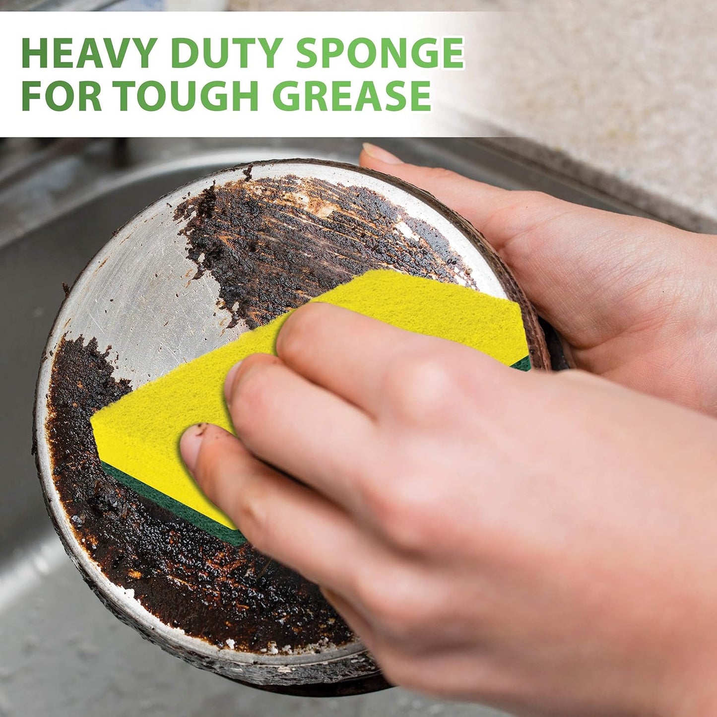 SCRUBIT Heavy Duty Scrub Sponges - Dishwashing Sponge Along with A Tough Scouring Pad - Ideal for Cleaning Kitchen, Dishes, Bathroom - Yellow - 24 Dish sponges