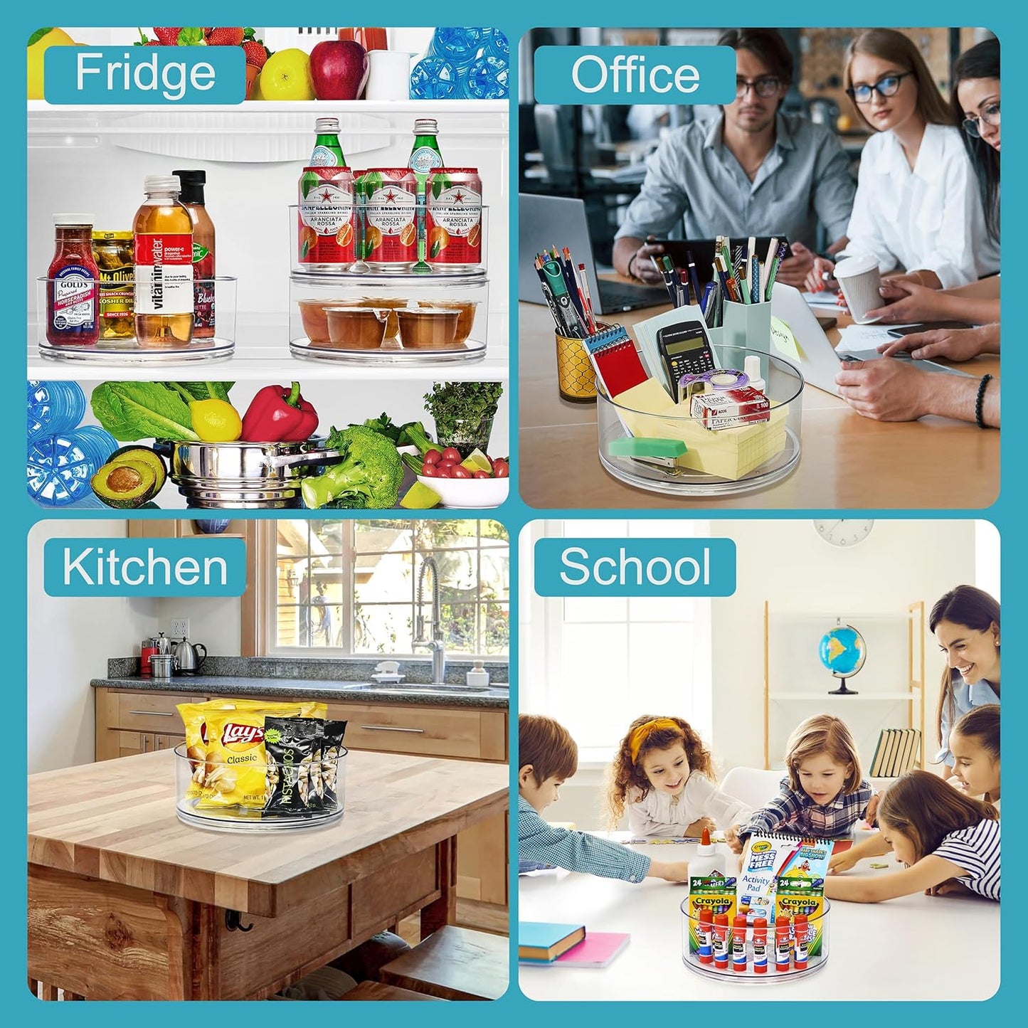 Sorbus 9 Inch Clear Lazy Susan Organizer Set, 2 Flat Turntable Organizer for Spice Organization for Cabinet, 1 Tall Lazy Susan for Kitchen, Home, Office, Closet, Classroom, Laundry Room Organization