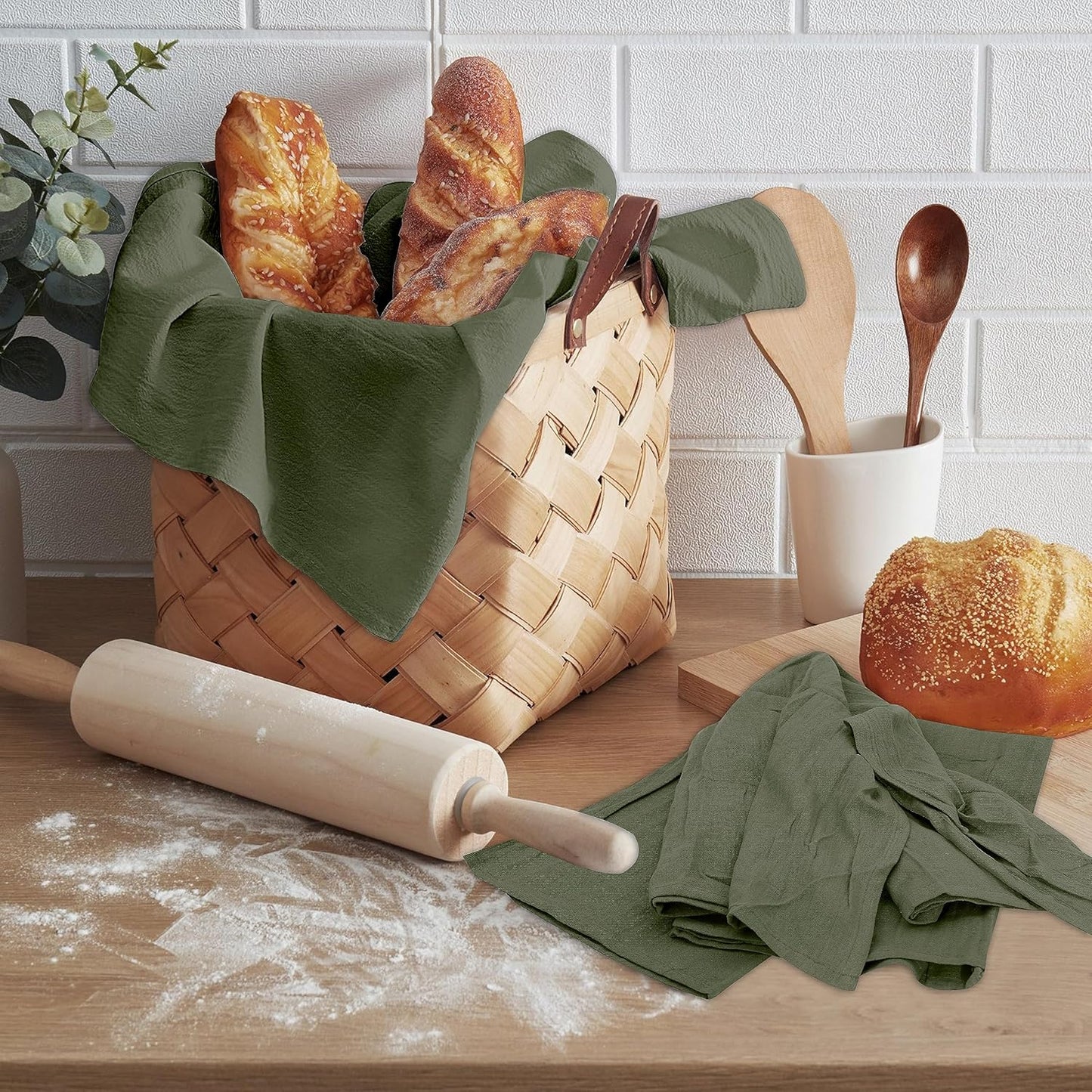 RUVANTI Flour Sack Towels 36 Pack 28x28 Inch, 100% Cotton Tea Towel, Reusable, Machine Washable, Absorbent BarTowels - Dish Cloth Perfect for Drying Dishes & Cleaning - Martini Olive