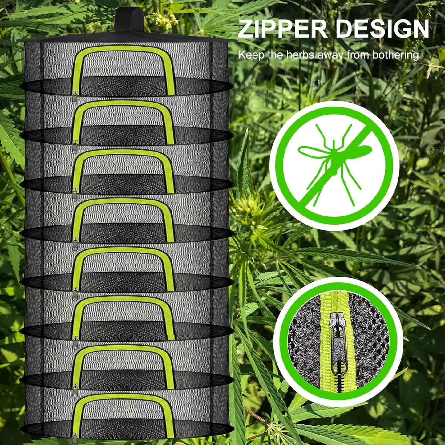 8 Layer Herb Drying Rack, Herb Drying Rack Hanging Mesh, Foldable Grass Drying Rack With U-Shaped Zipper, Garden Scissors, Hooks, For Drying Herbs Plants, Flowers, Fruits, Food(8 Layers-23.62'')