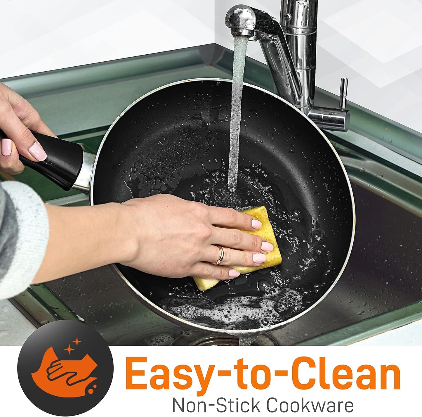 15-Piece Nonstick Kitchen Cookware Set - PTFE/PFOA/PFOS Free Heat Resistant Lacquer Kitchen Ware Pots Pan Set w/Bakelite Handles, Saucepan, Frying Pans, See-through Lid - SereneLife SLCW15GLD (Gold)