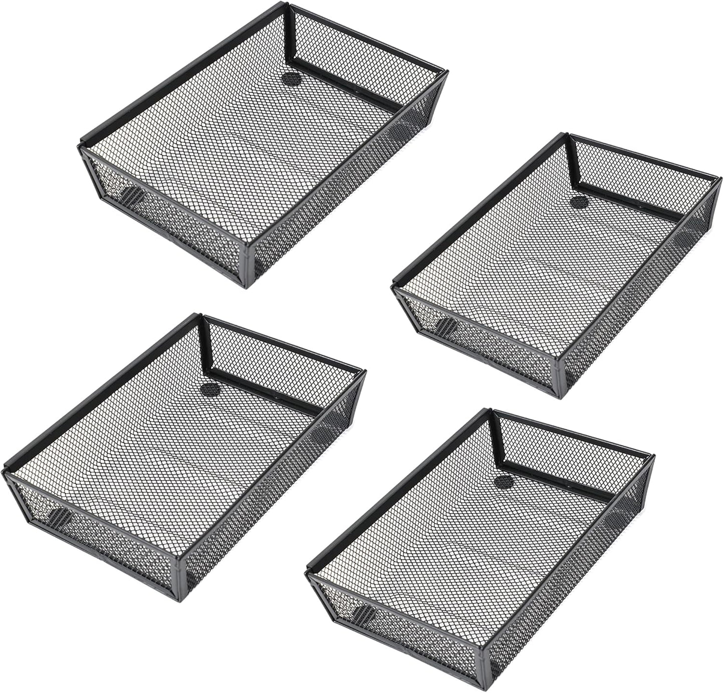 Mesh Tray Kitchen Drawer Utensil Cutlery Tray Office Supplies with Inter-locking Arm Drawer Dividers Organizer for Silverware, Flatware, Home,Office, School,Bedroom(9＂X6＂4pack) Black