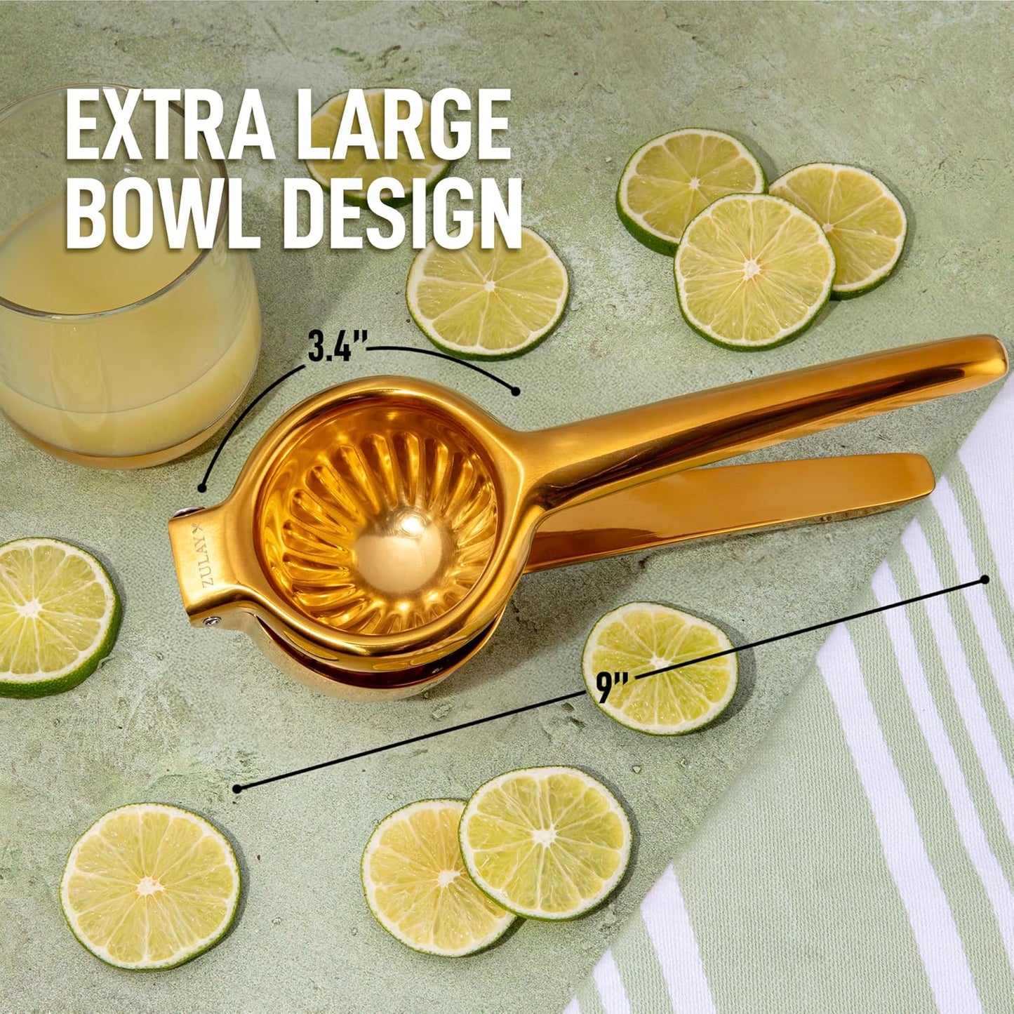 Zulay Extra Large Lemon Squeezer Stainless Steel - Easy Squeeze Heavy Duty Lemon Juicer Hand Press - Ergonomic Citrus Squeezer & Fruit Juicer for Small Oranges, Lemons, & Limes