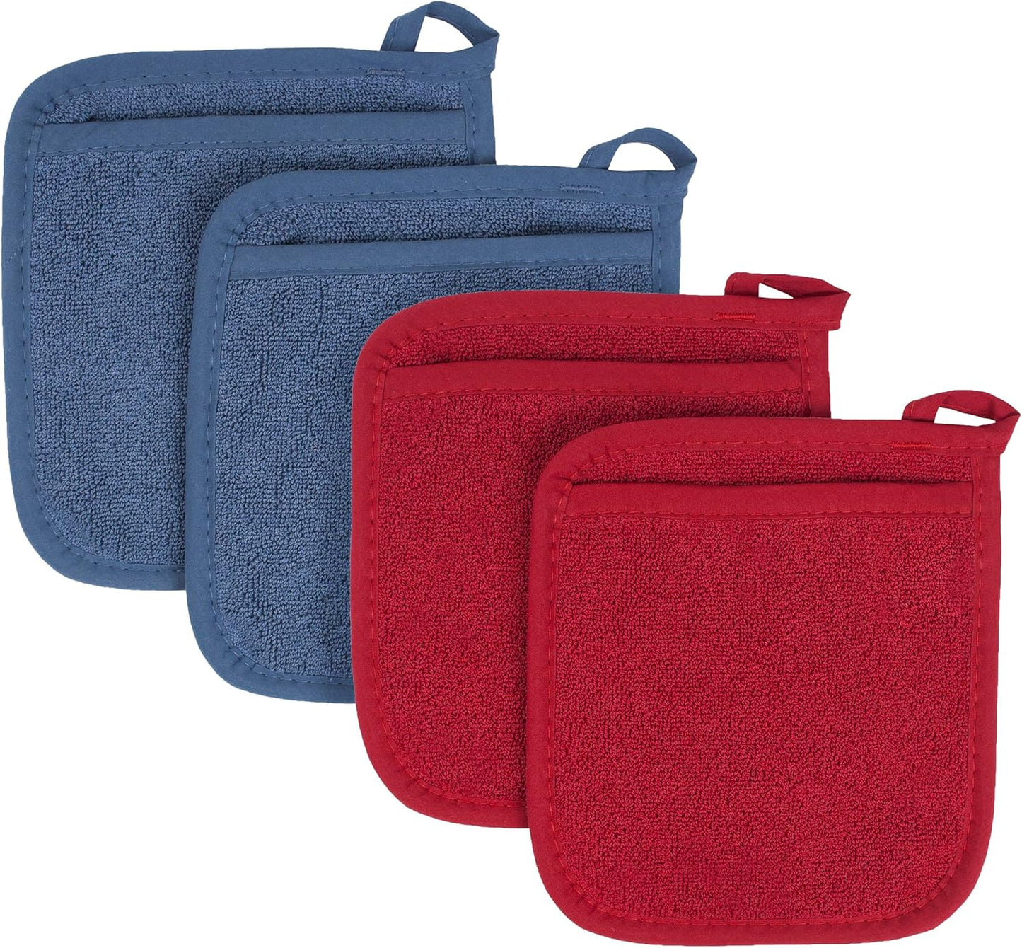 RITZ Terry Pocket Mitt & Hot Pad: Unparalleled Heat Resistant, Durable 100% Cotton – Ergonomically Designed for Optimal Grip – Easy-Care Machine Washable – 4-Pack, Federal/Paprika