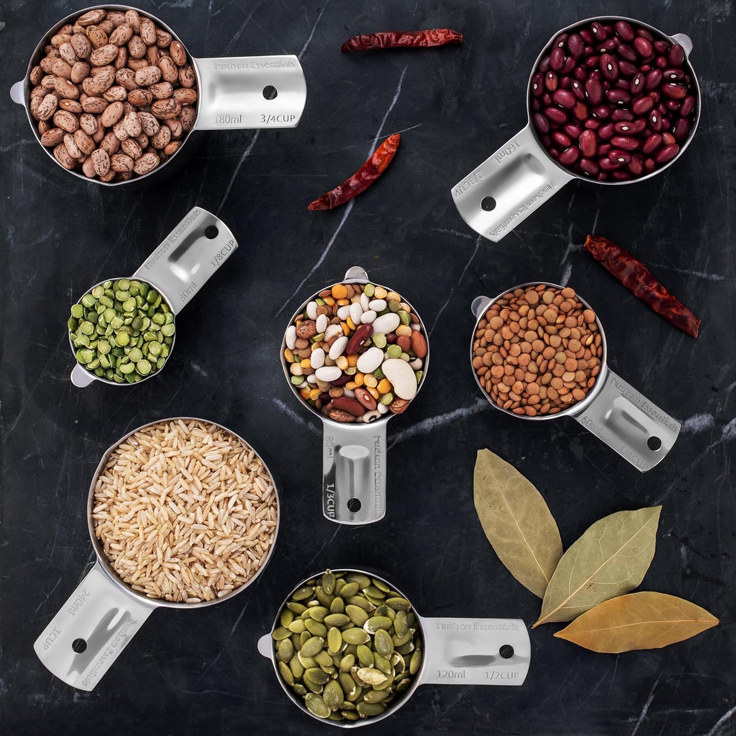 Hudson Essentials Stainless Steel Measuring Cups Set - (9 Piece Set) - Stackable Set with Spout - Includes 2 Cup and 1.5 Cup