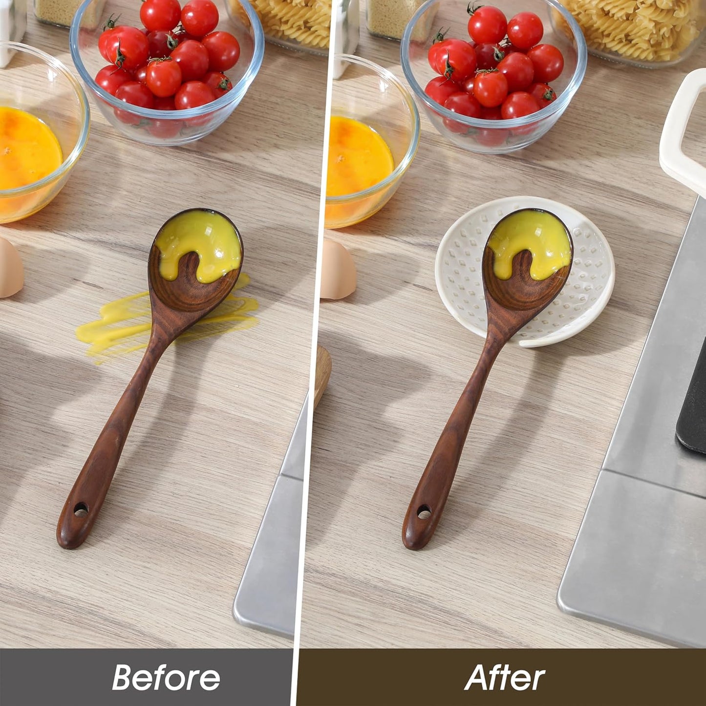 MALACASA Ceramic Spoon Rest for Stove Top, 4.8 inch Cooking Spoon Holder for Kitchen Counter,Utensil Rest for Ladle, Spatula, Spoons or Tongs, Modern Farmhouse Kitchen Décor - 03, Series LYDIA