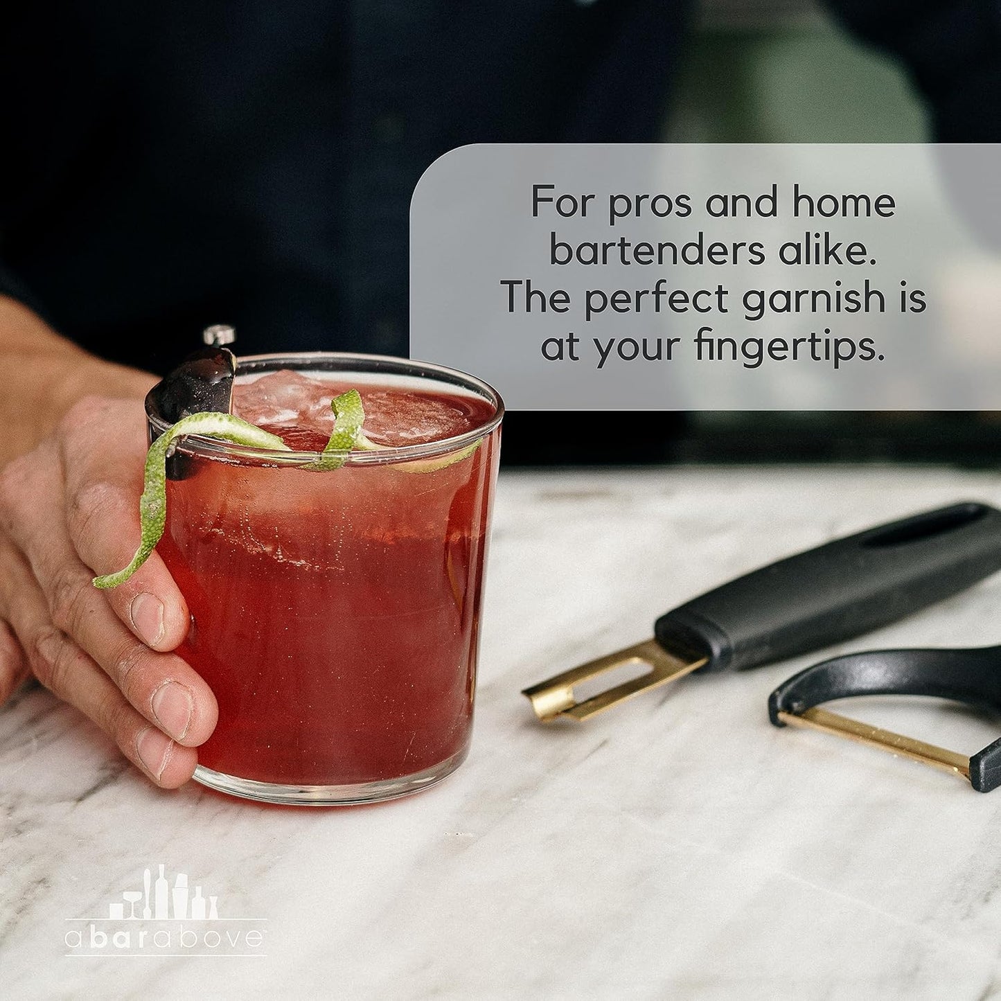 A Bar Above White Handle Gold Blade Channel Knife, Elegant Garnish Tool for Chefs and Bartenders, Citrus Peeler and Lemon Zester for Cocktails, Culinary Dishes, and Home Entertaining