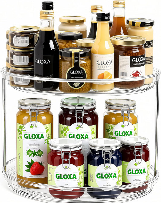 2 Tier Lazy Susan Turntable Organizer for Cabinet, 9.25'' Rotating Spice Rack Organization for Kitchen, Pantry, Bathroom, Vanity, Countertop, Medicine Storage, Seasoning Spice Organizer, 1 Pack