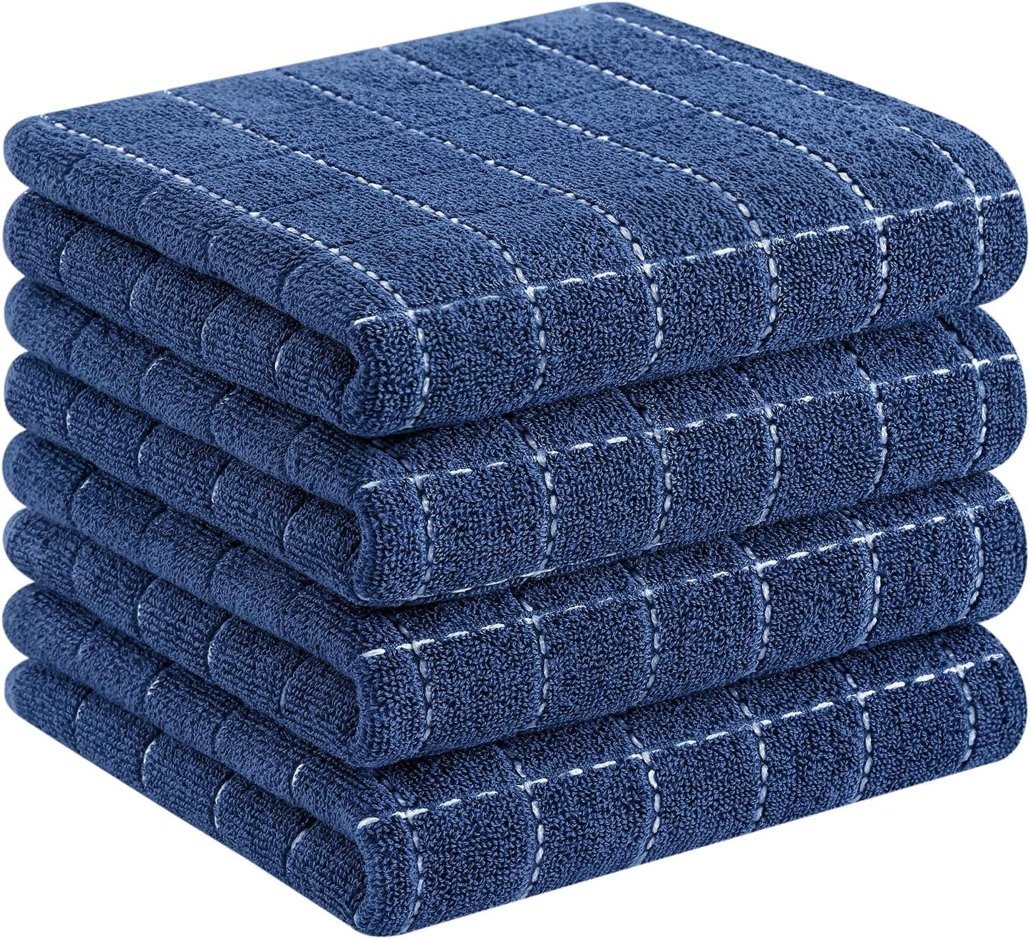 Homaxy 100% Cotton Terry Kitchen Towels(Navy Blue, 13 x 28 inches), Checkered Designed, Soft and Super Absorbent Dish Towels, 4 Pack