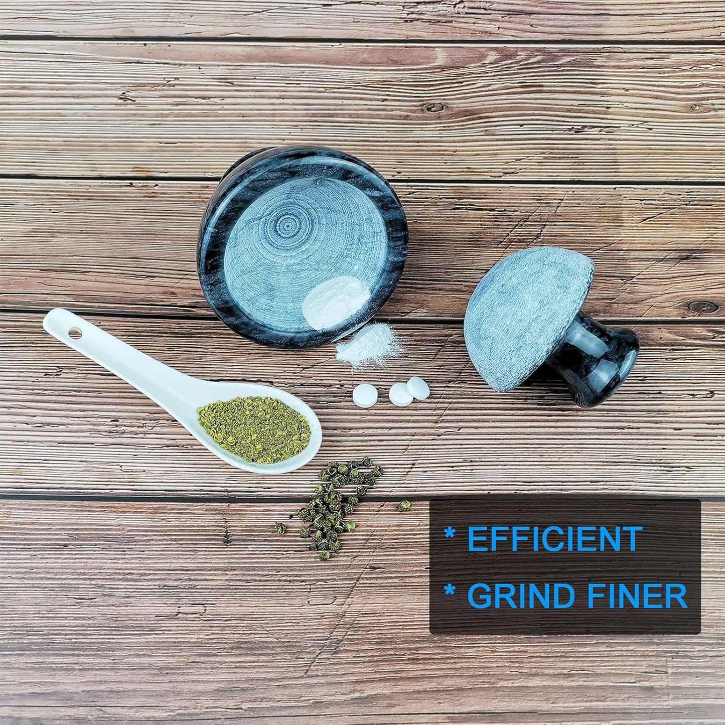 Marble Mortar and Pestle Set, Pill Crusher and Spice Stone Grinder, 3.7 Inch, 1/2 Cup, Grinding is Efficient and Labor-Saving (Black)