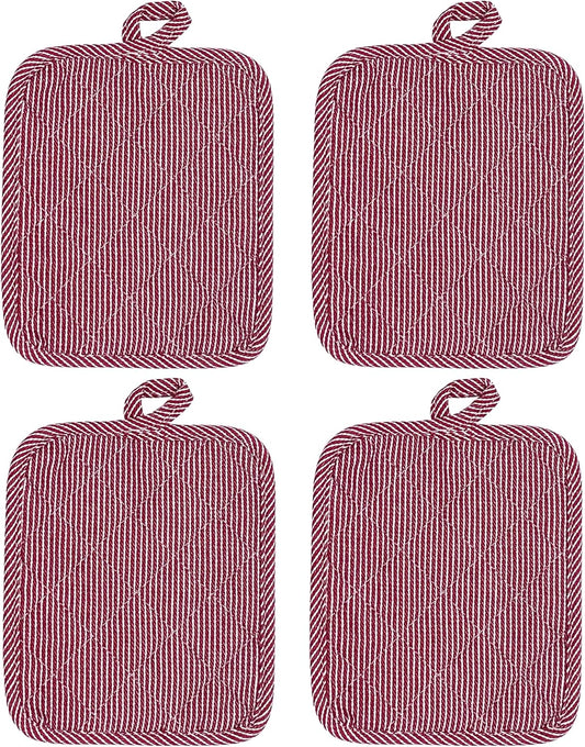 American Linen Pot Holders, Hot Pads, Table Pads for Kitchen and Dining Table, Non Slip Heat Resistant Hot Pot Holder (Burgundy, 4 Pack)