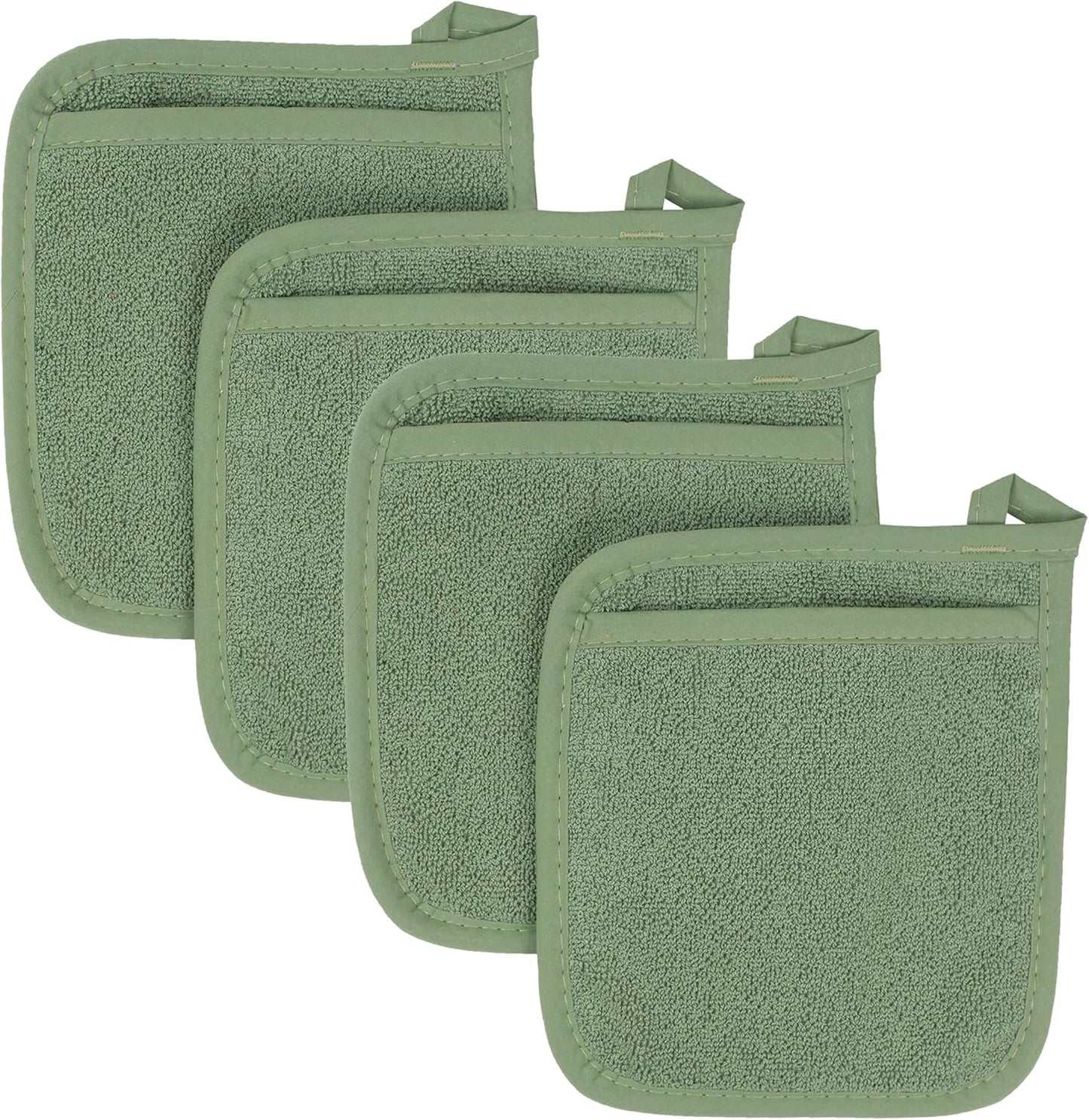 RITZ Terry Pocket Mitt & Hot Pad: Unparalleled Heat Resistant, Durable 100% Cotton,Ergonomically Designed for Optimal Grip, Easy-Care Machine Washable 4-Pack, Juniper