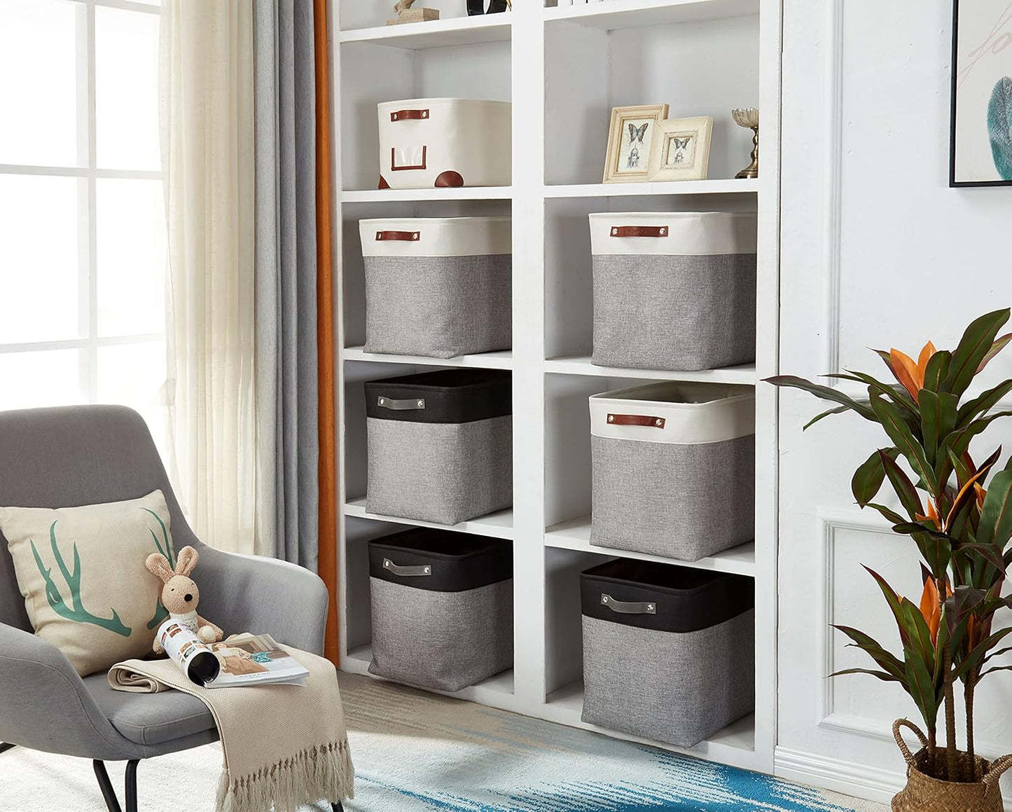 DECOMOMO Extra Large Storage Baskets 54.5L Fabric Storage Bins for Organizing Linen Closet, Toys, Nursery (Grey and Black, XXXL - 3 pack)