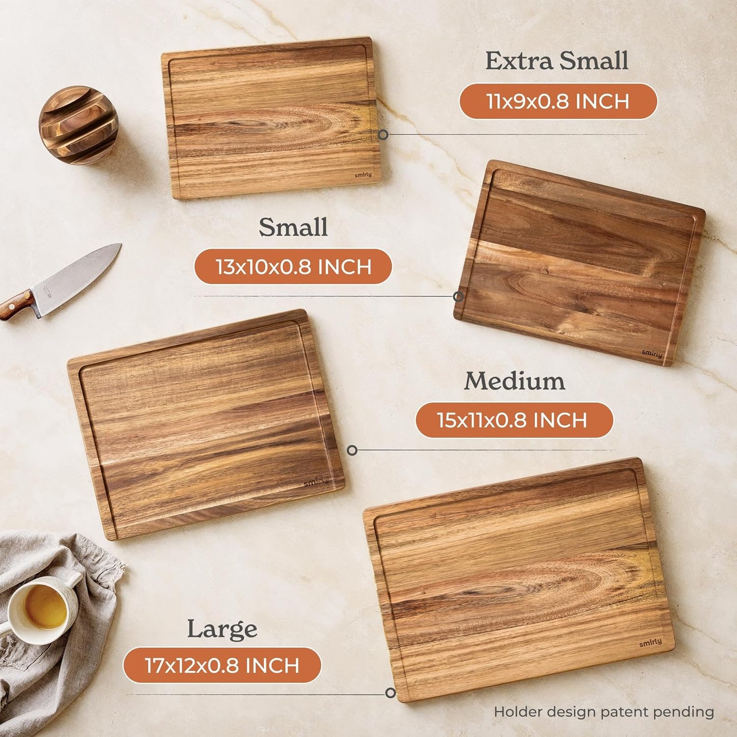 SMIRLY Wooden Cutting Boards For Kitchen - Bamboo Cutting Board Set with Holder, Wood Cutting Board Set, Cutting Board Wood, Wooden Chopping Board, Wooden Cutting Board Set