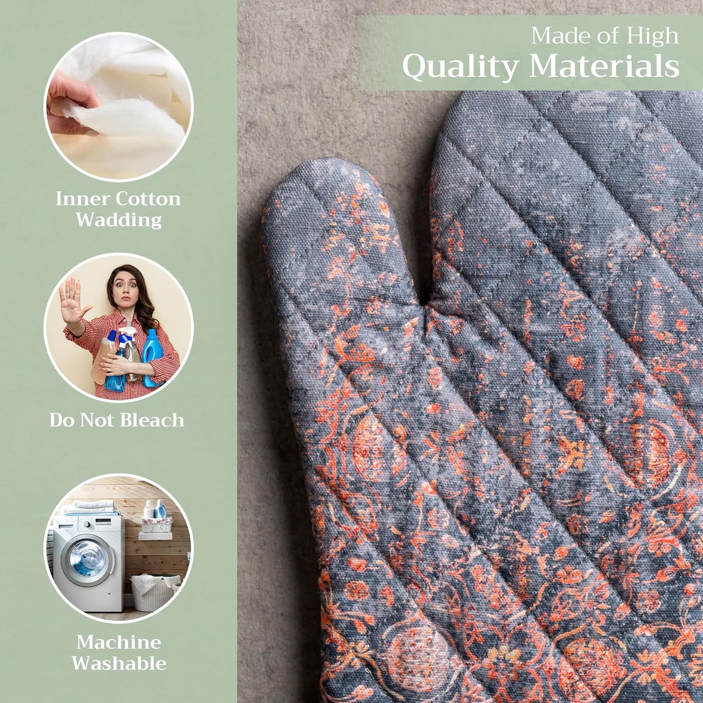 Maison d' Hermine Oven Gloves 100% Cotton Oven Mitt 7" x 13" with Loop Heat Resistant, BBQ, Cooking Gloves, Baking, Grilling, Kitchen, Handling Hot Pans (Pack of 1, Imperfection)