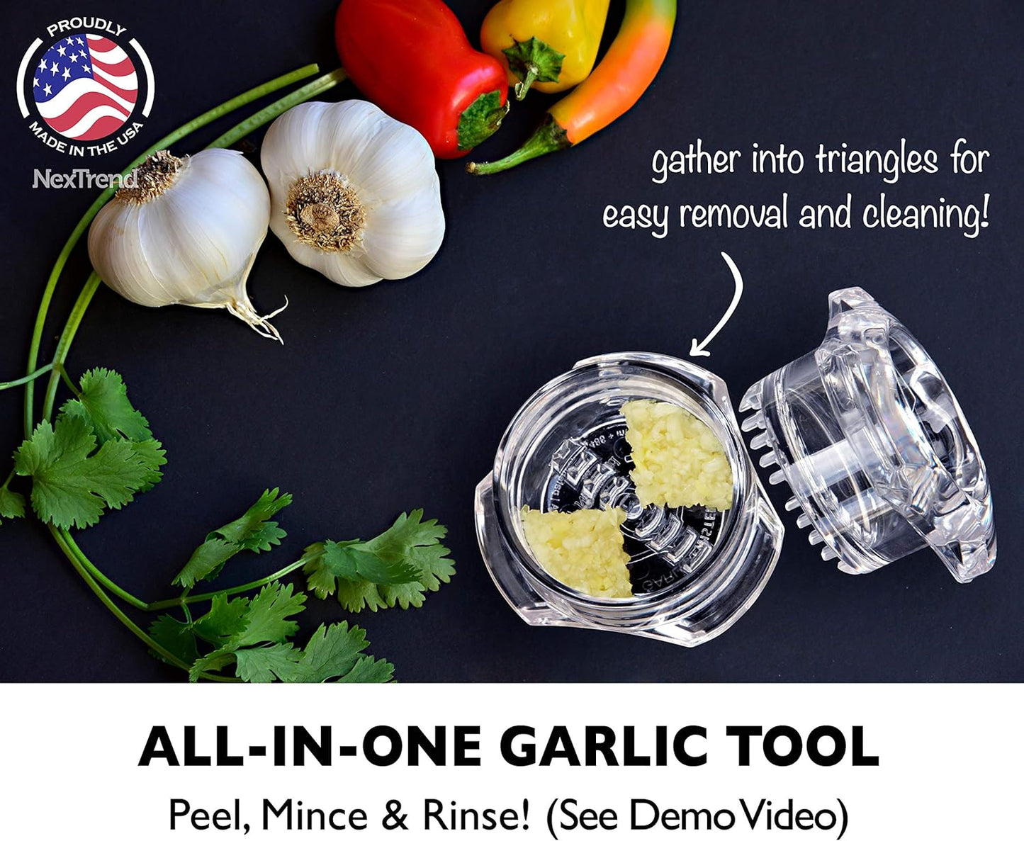 Nextrend Garlic Twister 4th Generation - 3-5 Clove Capacity, Dishwasher-safe, BPA-Free (Clear)