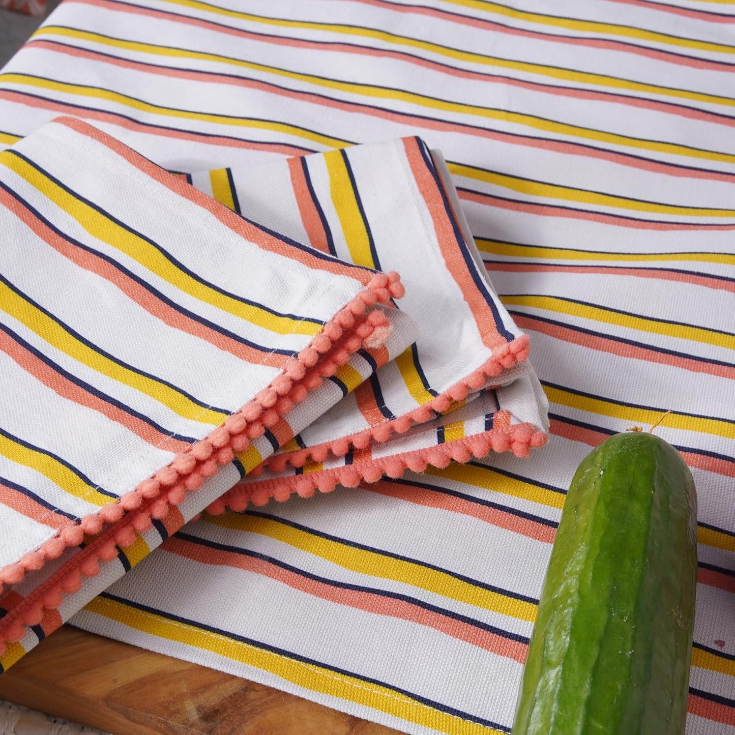 Printed Kitchen Dish Bar and Tea Towels Cotton, 18x28 inch with Trims, Cotton Dish Towel Sets (Yellow Stripes, Set of 6)