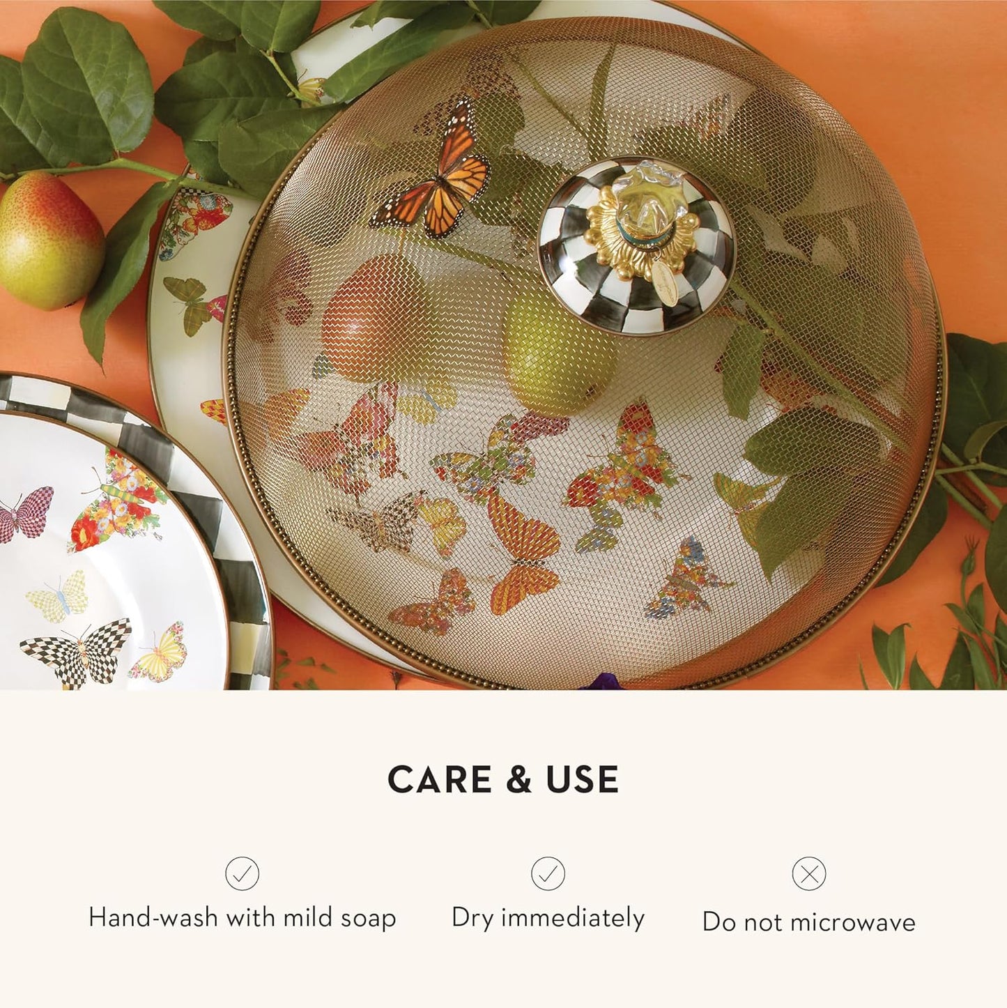 MACKENZIE-CHILDS Enamel Serving Platter, Decorative Serving Platter for Food, 16 Inches, Butterfly Garden