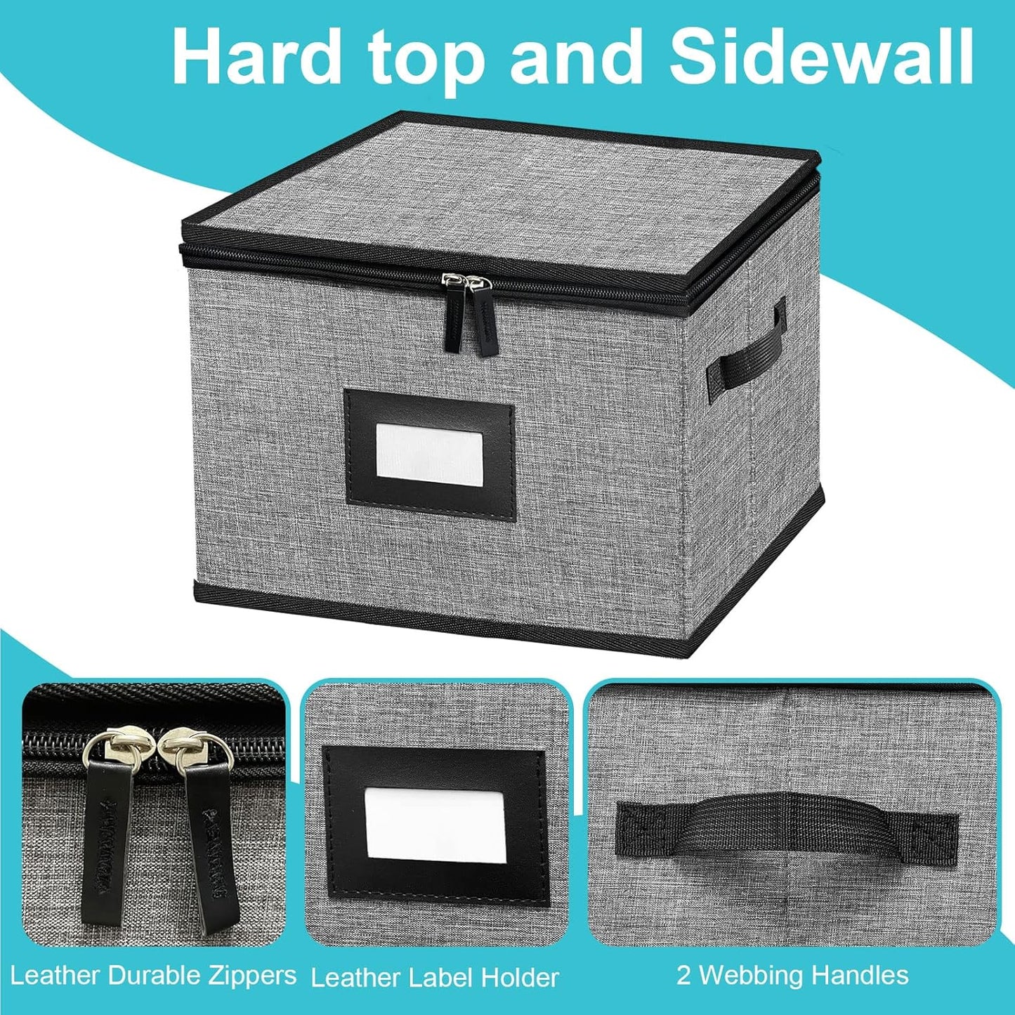 China Storage Containers-4PACK Quilted Dish Storage Containers with Lid Hard Shell for Moving Transport, Dinnerware,Stackable Plate Storage,24 Felt Plate Dividers Included,12 * 12 * 8in