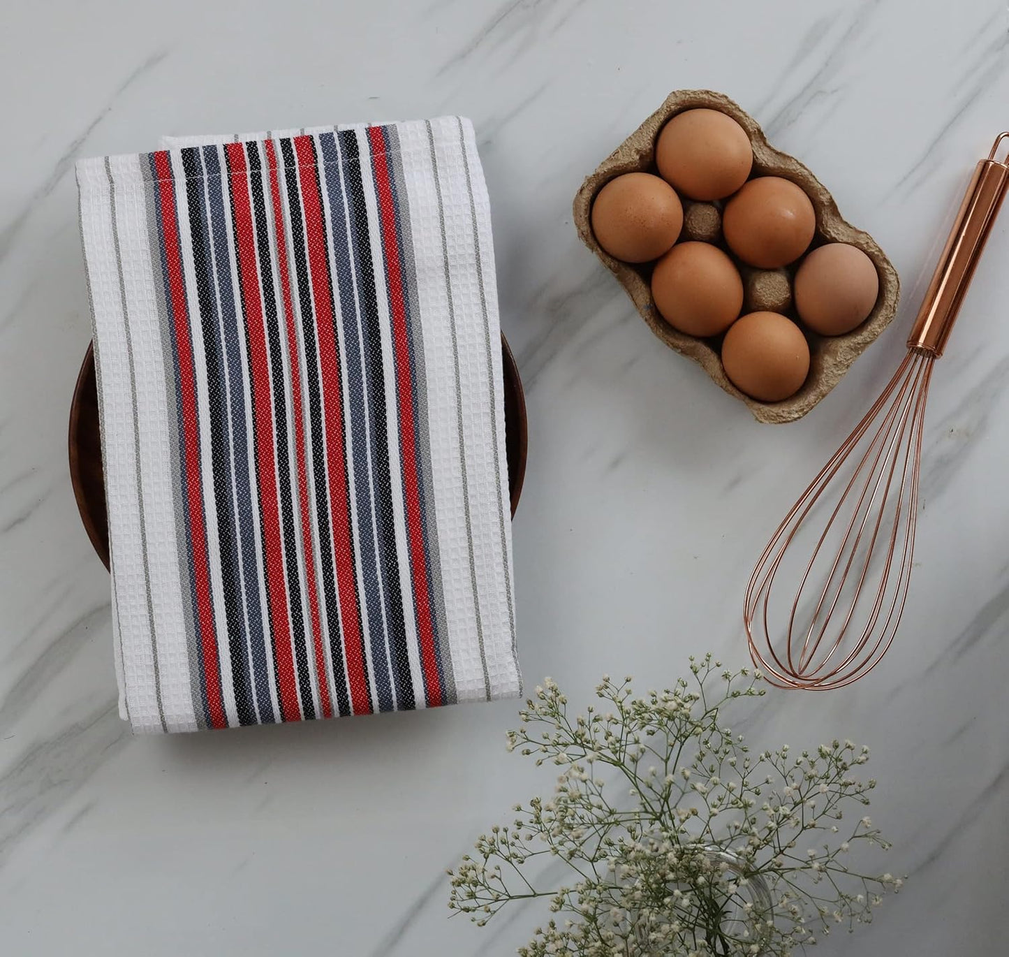 Urban Villa Kitchen Towels, Premium Quality, Cotton Dish Towels,Mitered Corners,Ultra Soft (Size: 20X30 in), White Waffle Stripes, Highly Absorbent Bar Towels & Tea Towels - (Set of 6)