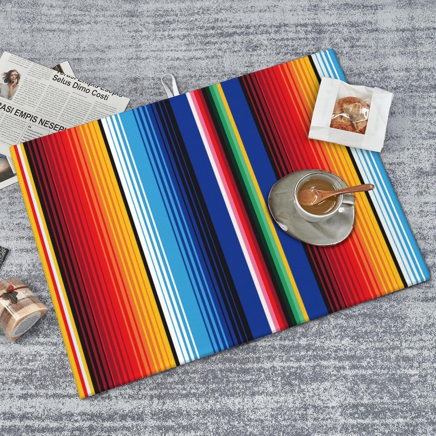 Mexican Dish Drying Mat for Kitchen Counter Rainbow Colorful Stripe Dish Drainer Rack Mats Washable Absorbent Reversible Microfiber Drying Pad Kitchen Accessories 18"x24"