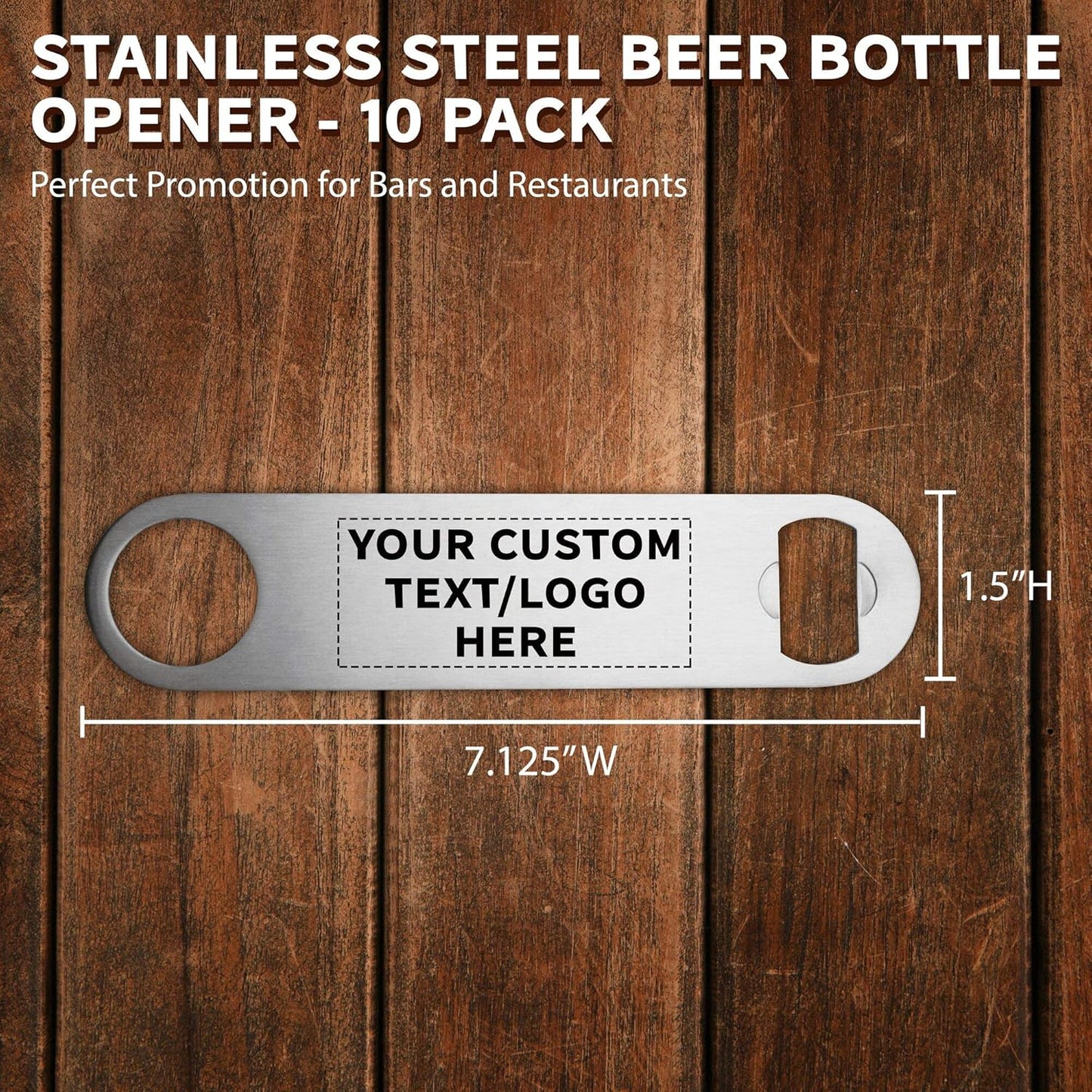 Custom Stainless Steel Beer Bottle Openers Set of 10, Personalized Bulk Pack - Bartender Kit, Bar Accessories, Perfect for Parties, Indoor & Outdoor Events - Silver