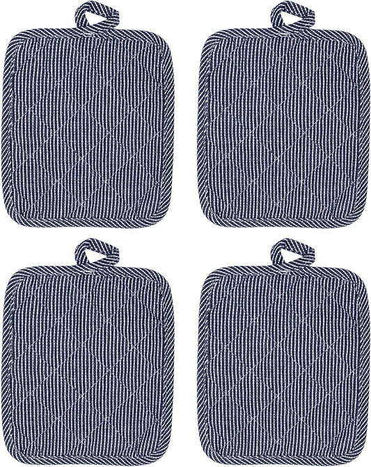 American Linen Pot Holders, Hot Pads, Table Pads for Kitchen and Dining Table, Non Slip Heat Resistant Hot Pot Holder (Navy, 4 Pack)